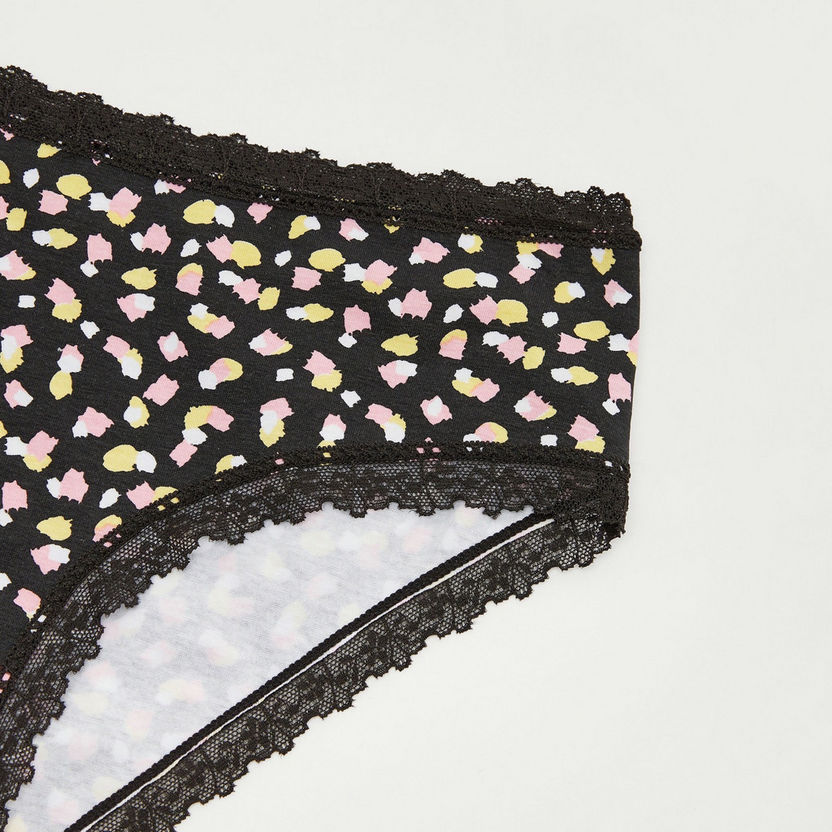Printed Hipster Brief with Lace Detail-Panties-image-1