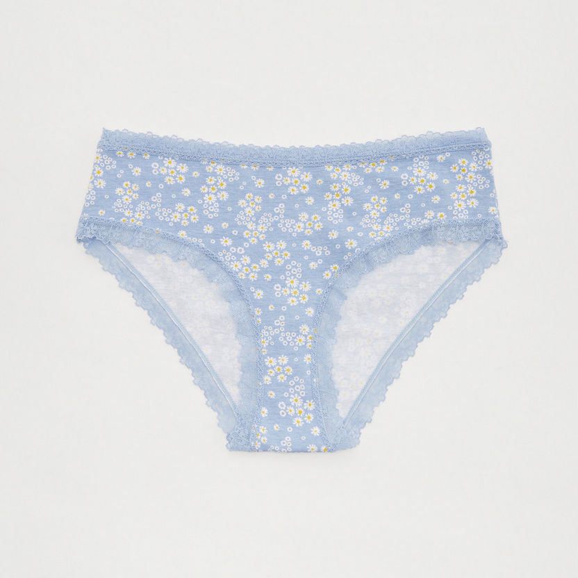 Floral Print Hipster Briefs with Lace Detail-Panties-image-0