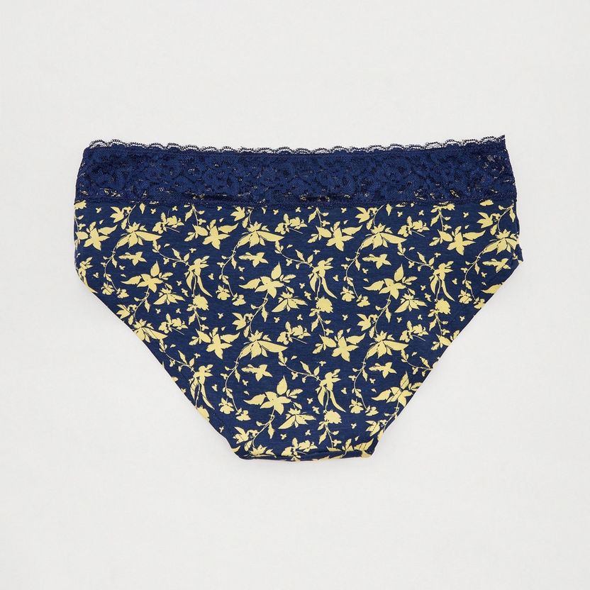 Floral Print Hipster Briefs with Lace Detail-Panties-image-2