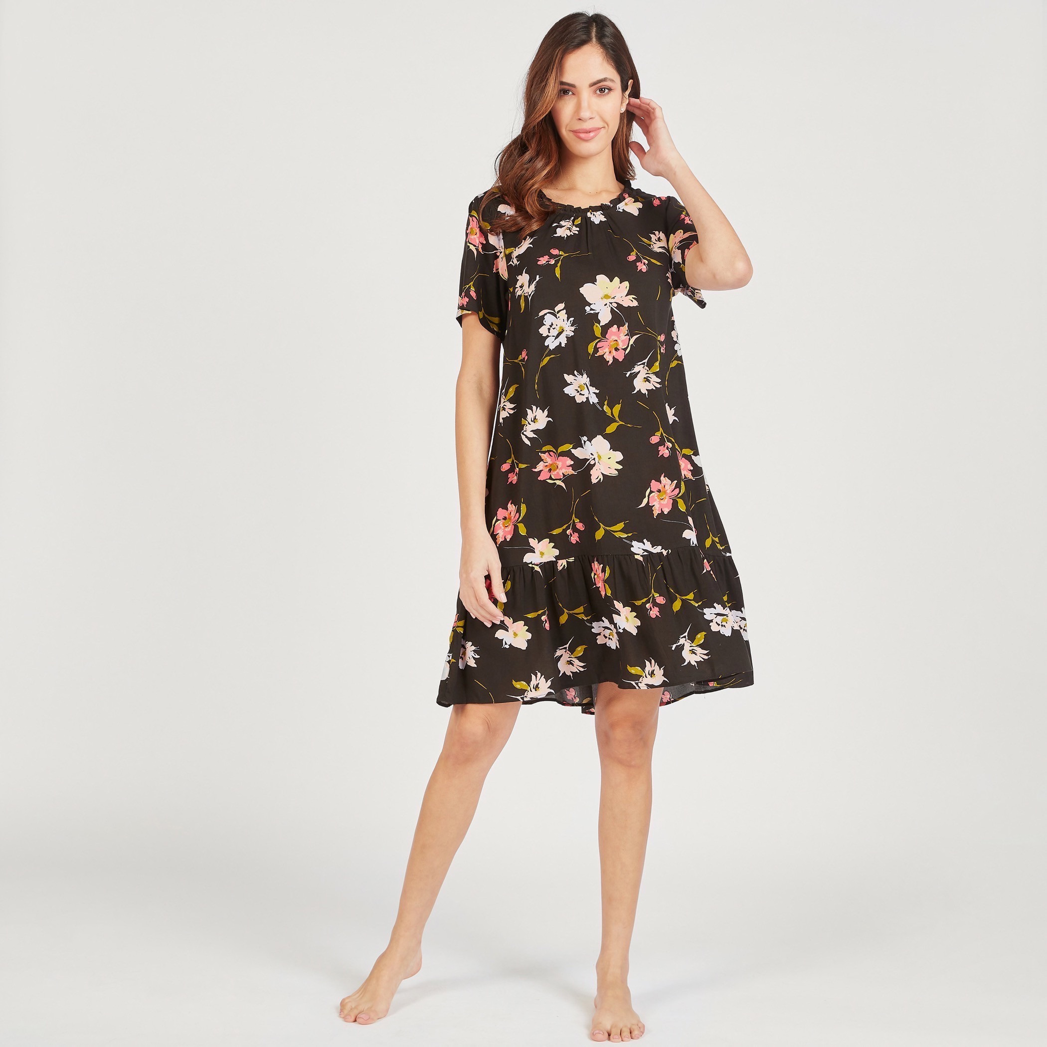 Set of 2 - Assorted Night Dress with Short Sleeves and Ruffled Neckline-women-clothing-nightwear-nighties-image-2