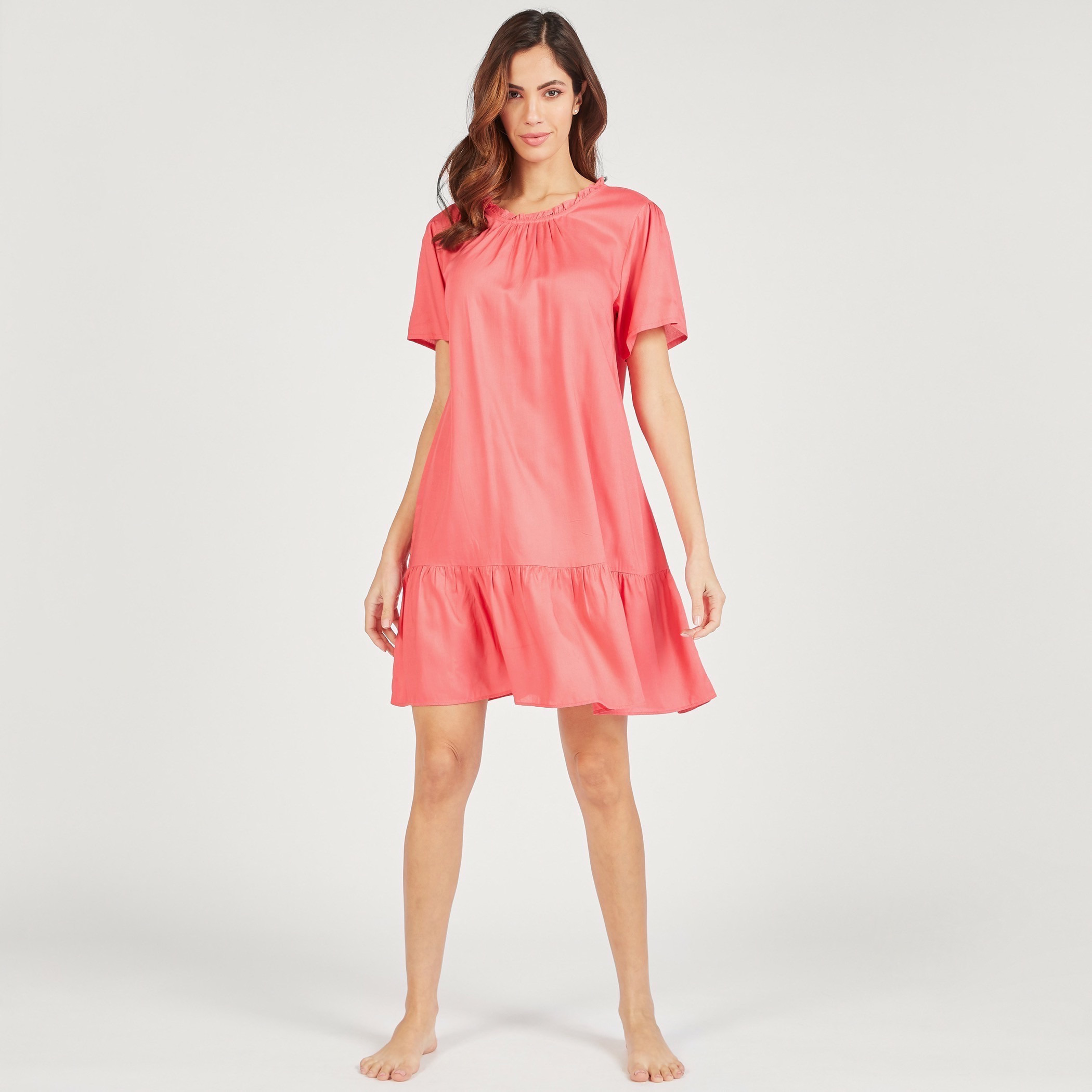 Set of 2 - Assorted Night Dress with Short Sleeves and Ruffled Neckline-women-clothing-nightwear-nighties-image-3