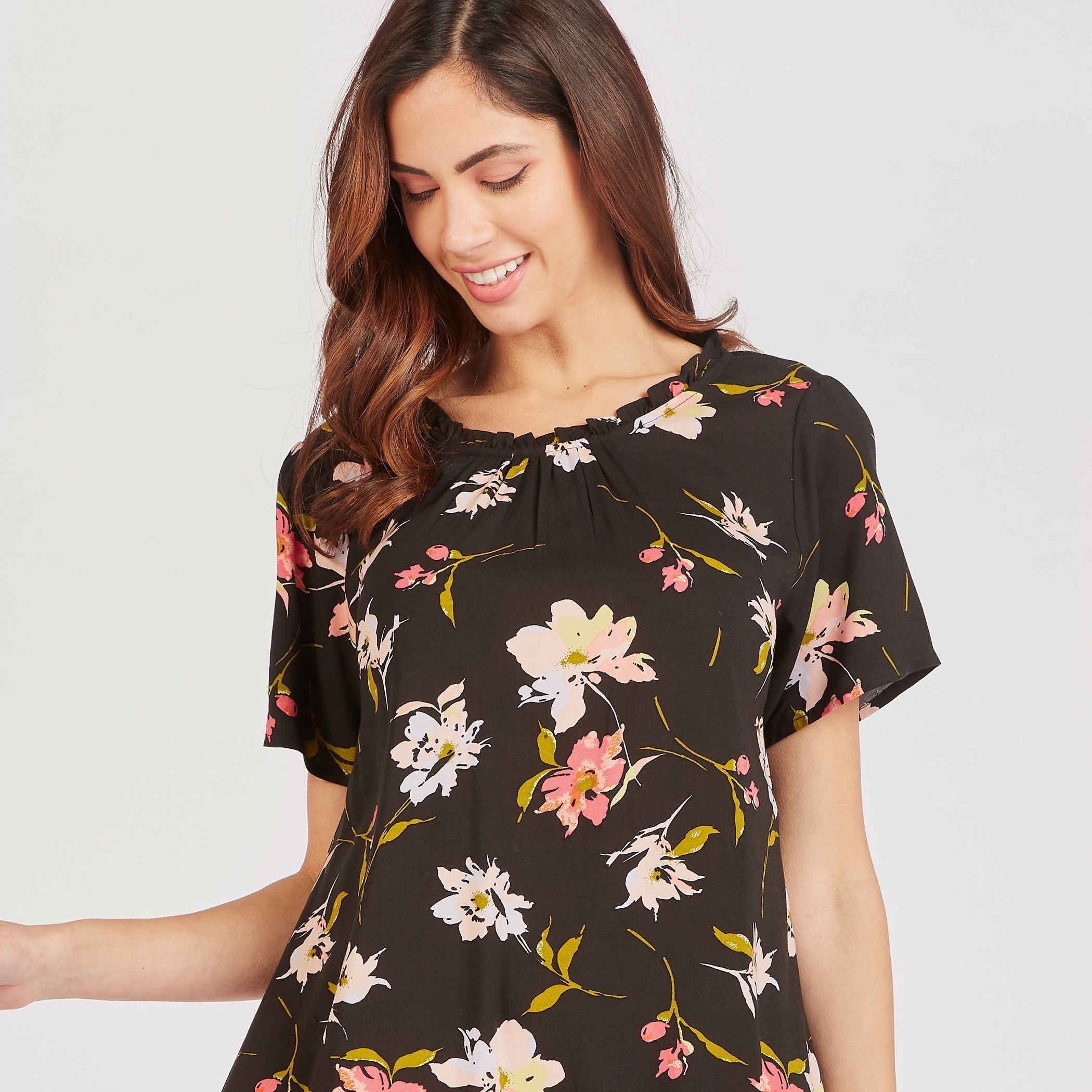 Set of 2 - Assorted Night Dress with Short Sleeves and Ruffled Neckline-women-clothing-nightwear-nighties-image-4