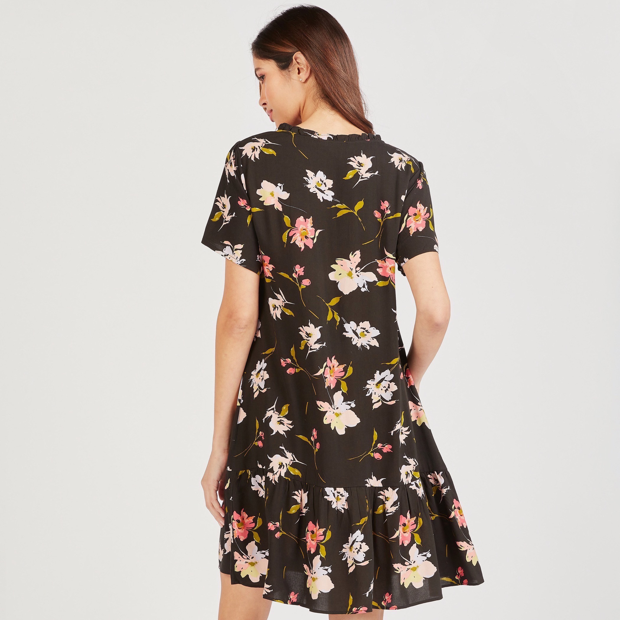 Set of 2 - Assorted Night Dress with Short Sleeves and Ruffled Neckline-women-clothing-nightwear-nighties-image-5