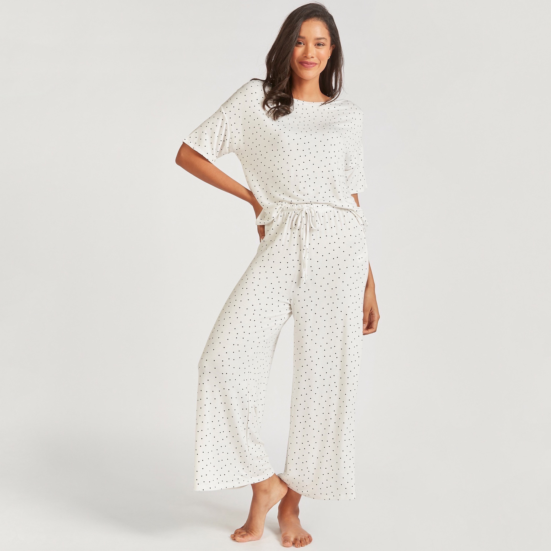 تيشيرت بطبعات منقطة وأكمام قصيرة وياقة مستديرة-women-clothing-nightwear-pyjamas-tops-image-7