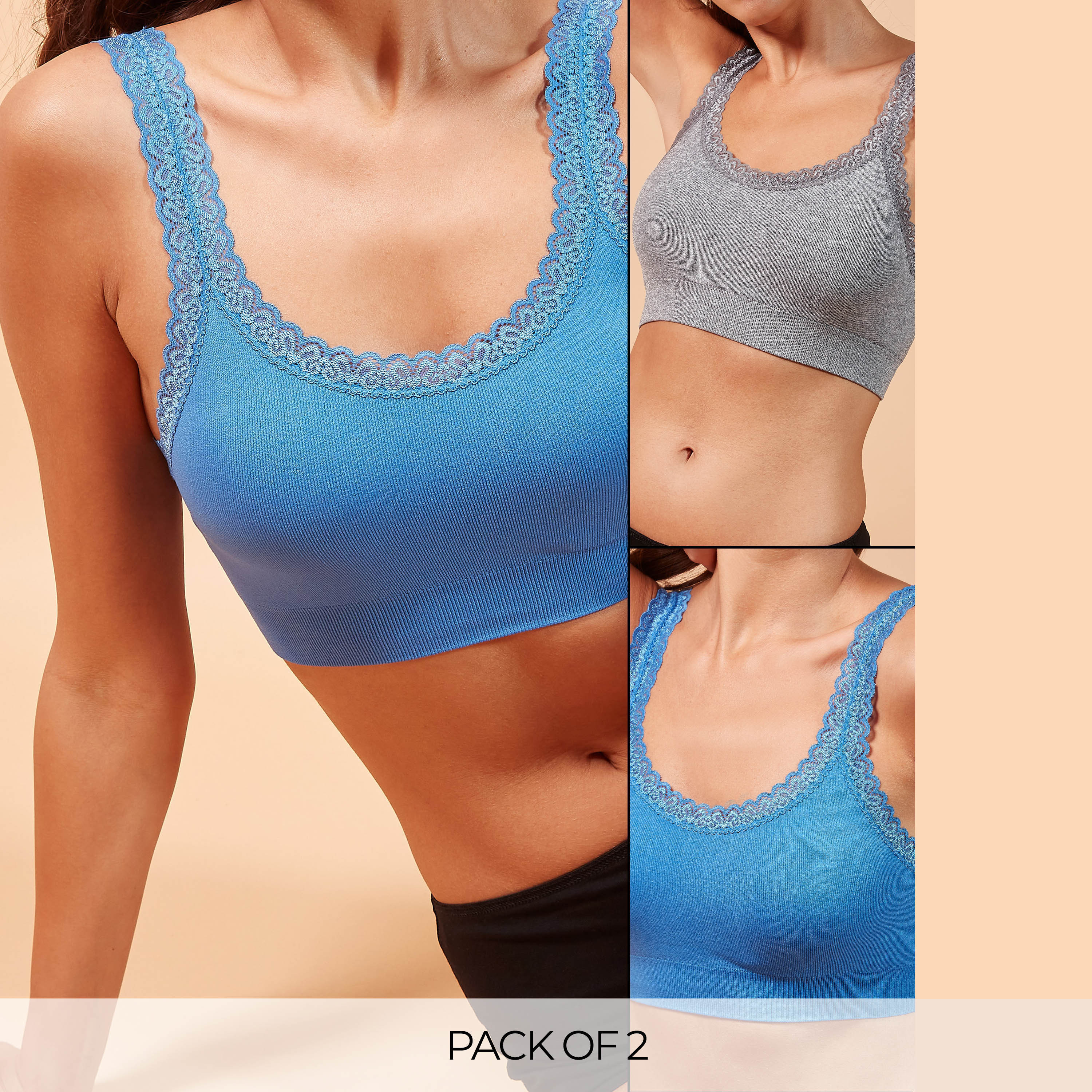 صدريّة سادة ببطانة خفيفة دون خياطة مع حمالات قابلة للتعديل - طقم قطعتين-women-clothing-lingerie-bras-image-1