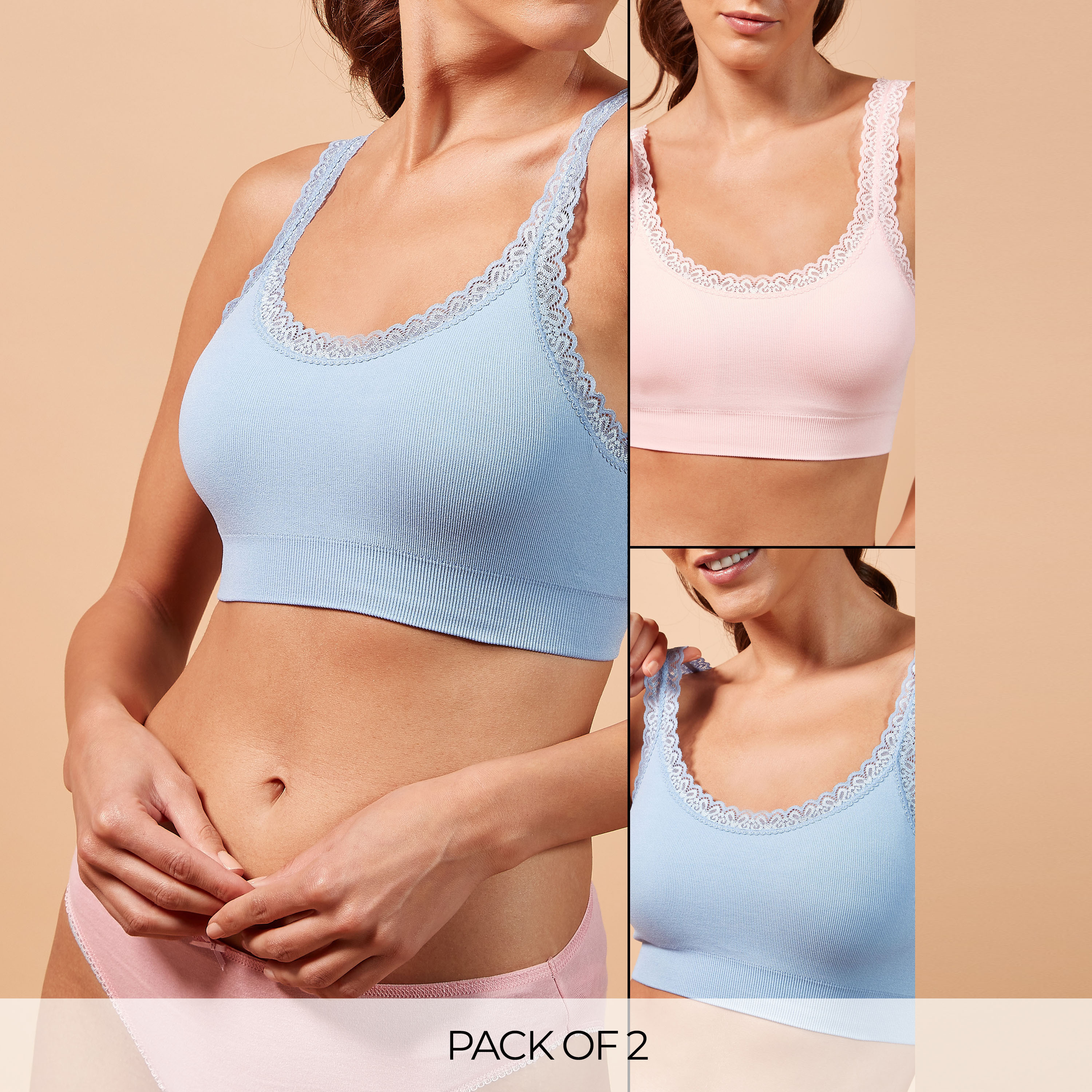 صدريّة سادة ببطانة خفيفة دون خياطة مع حمالات قابلة للتعديل - طقم قطعتين-women-clothing-lingerie-bras-image-15