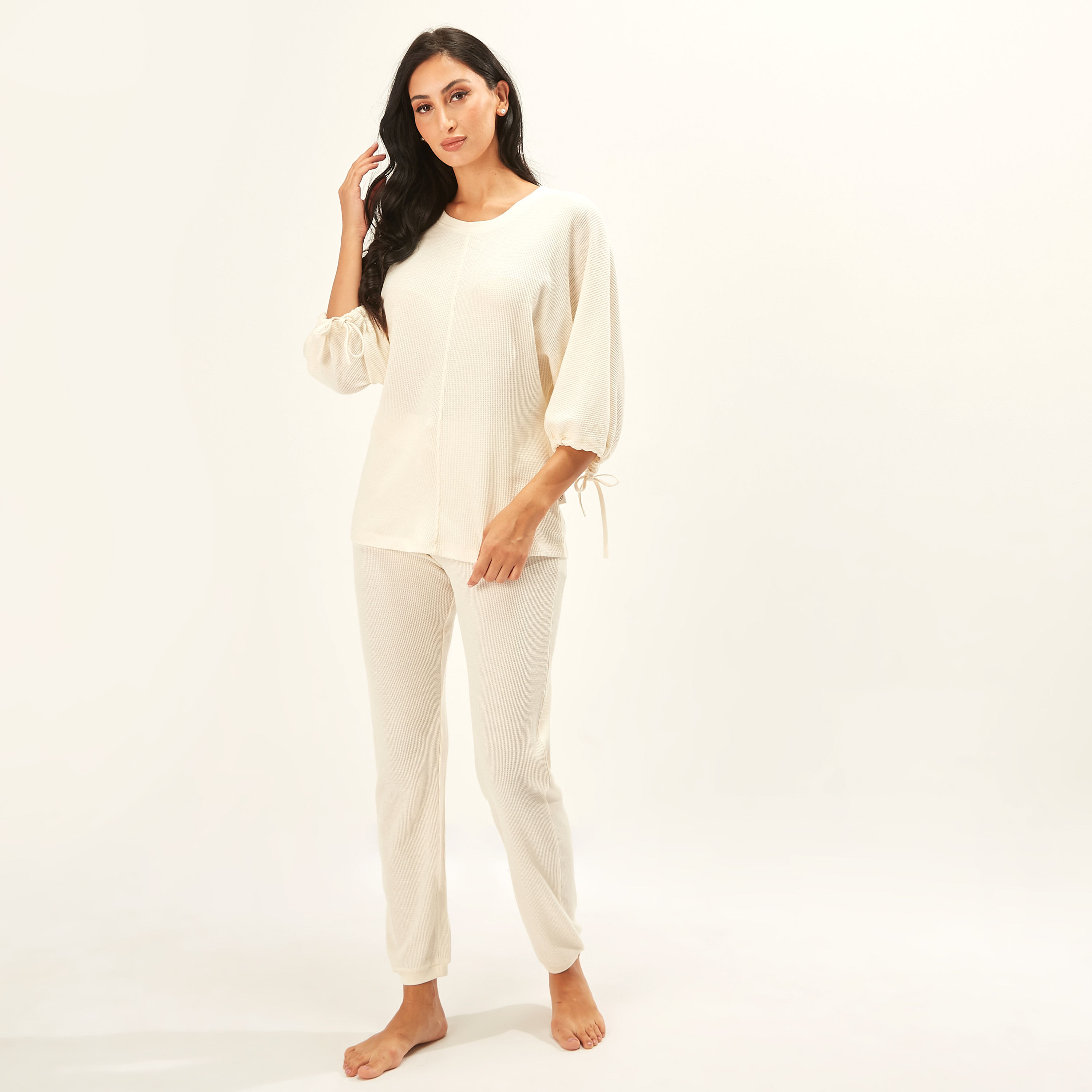 Buy Women s Solid Round Neck Top and Full Length Pyjama Set Online