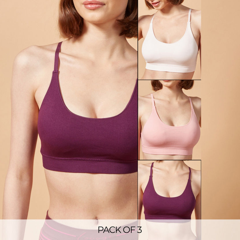 Buy Set of 3 - Solid Seamless Bra with Adjustable Straps