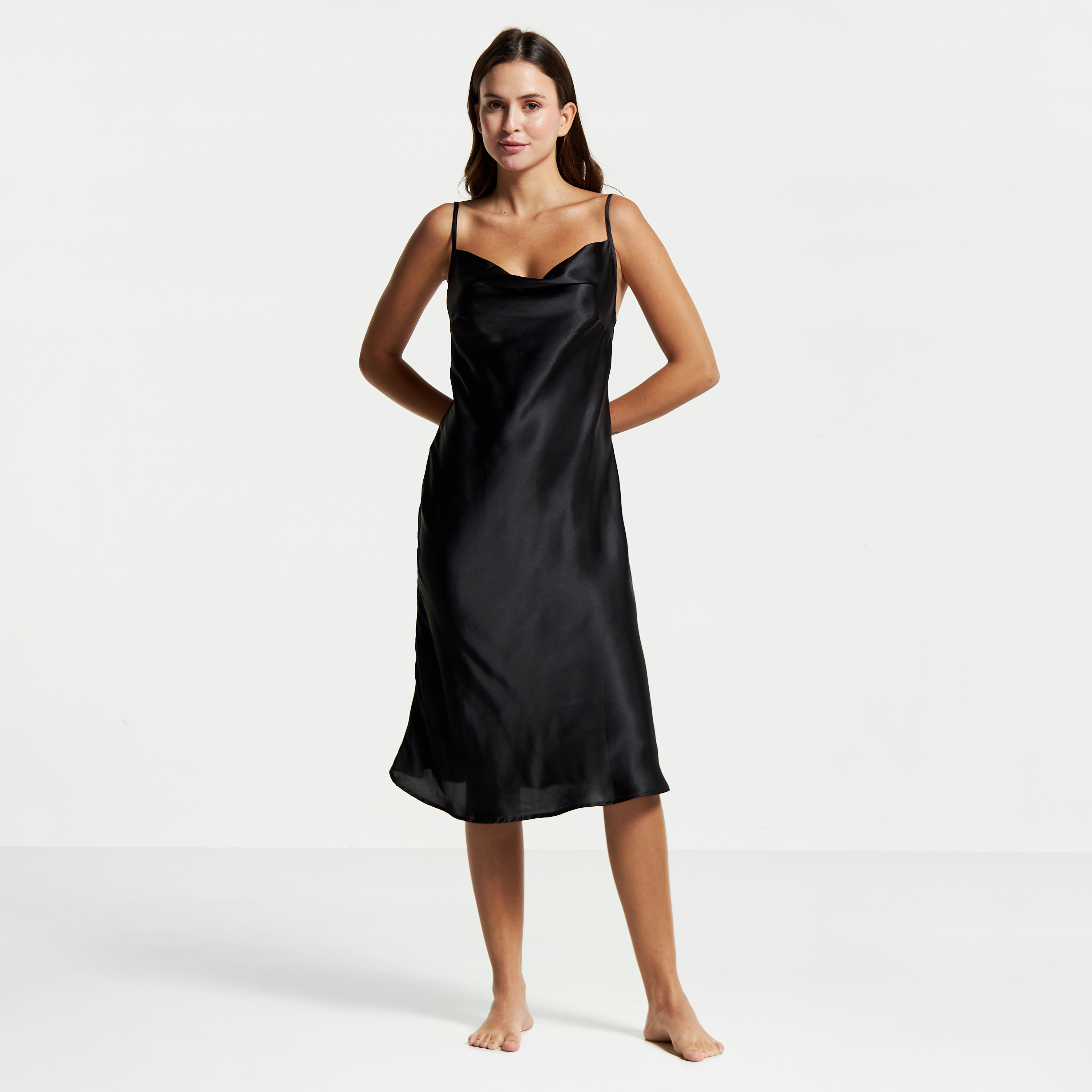 Buy Women s Solid Satin Night Gown with Spaghetti Straps Online