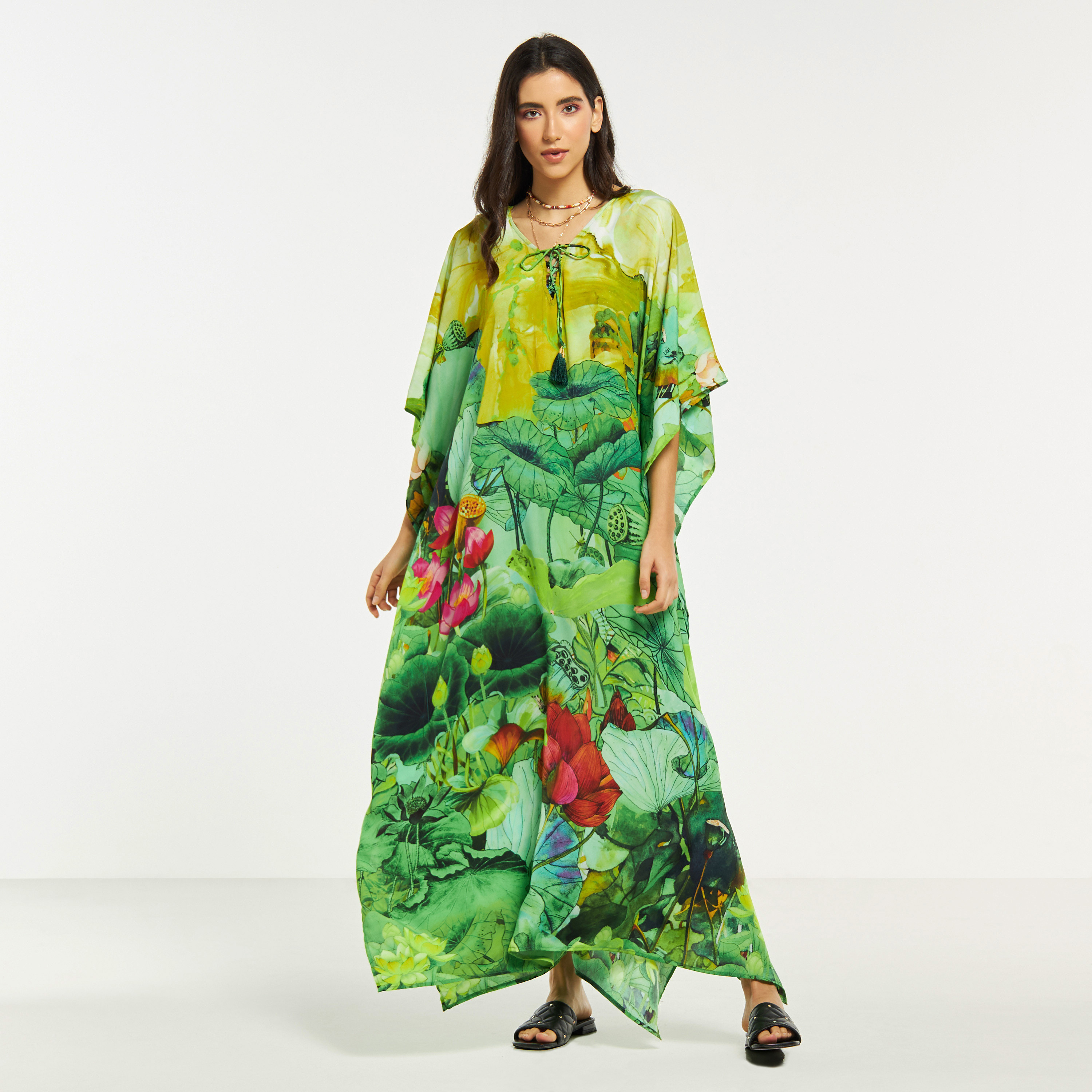 غطاء قفطان برباط وطبعات أزهار من بيتش وير-women-clothing-swimandbeach-beachwear-image-1