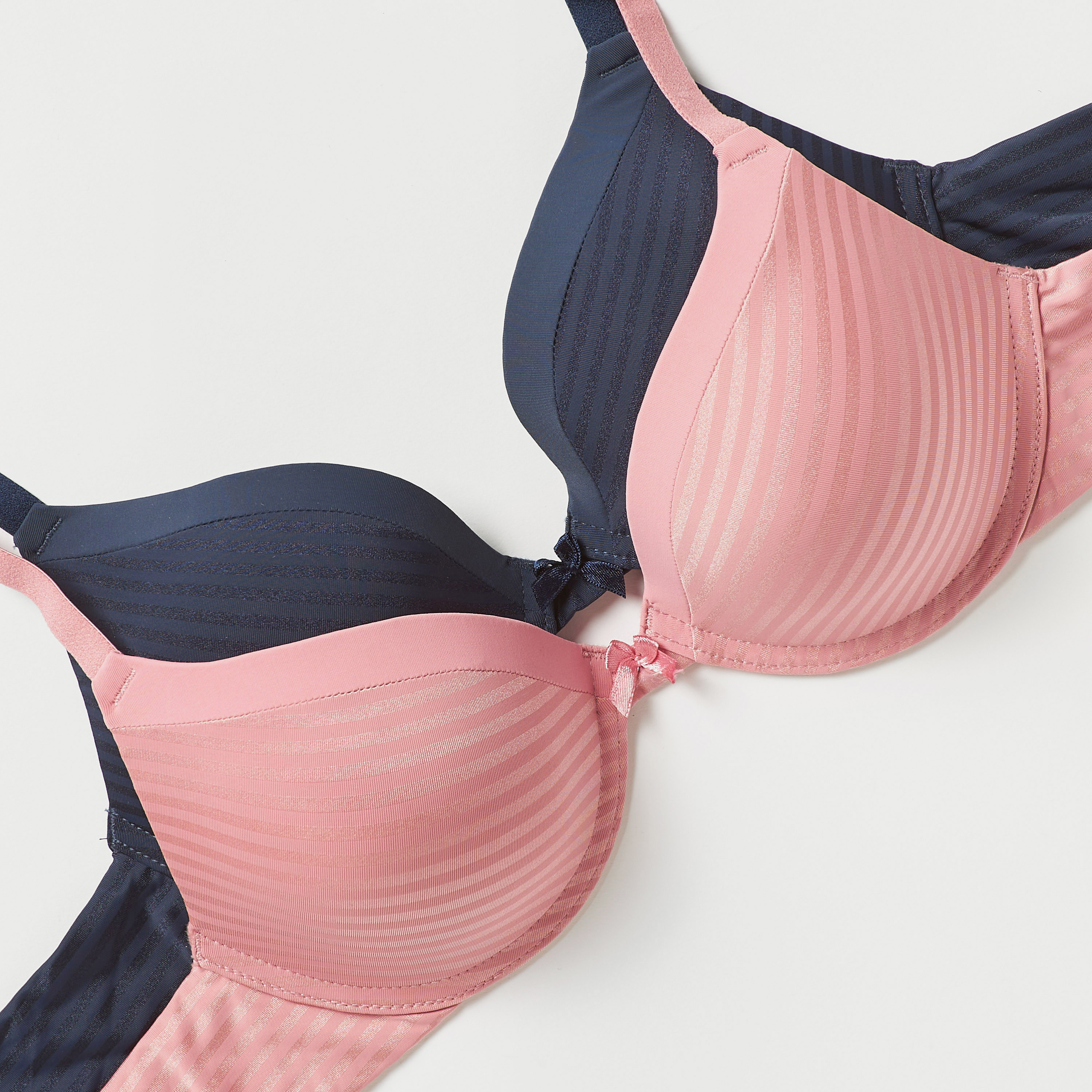 Set of 2 - Striped Microfibre Bra with Hook and Eye Closure-women-clothing-lingerie-bras-image-13