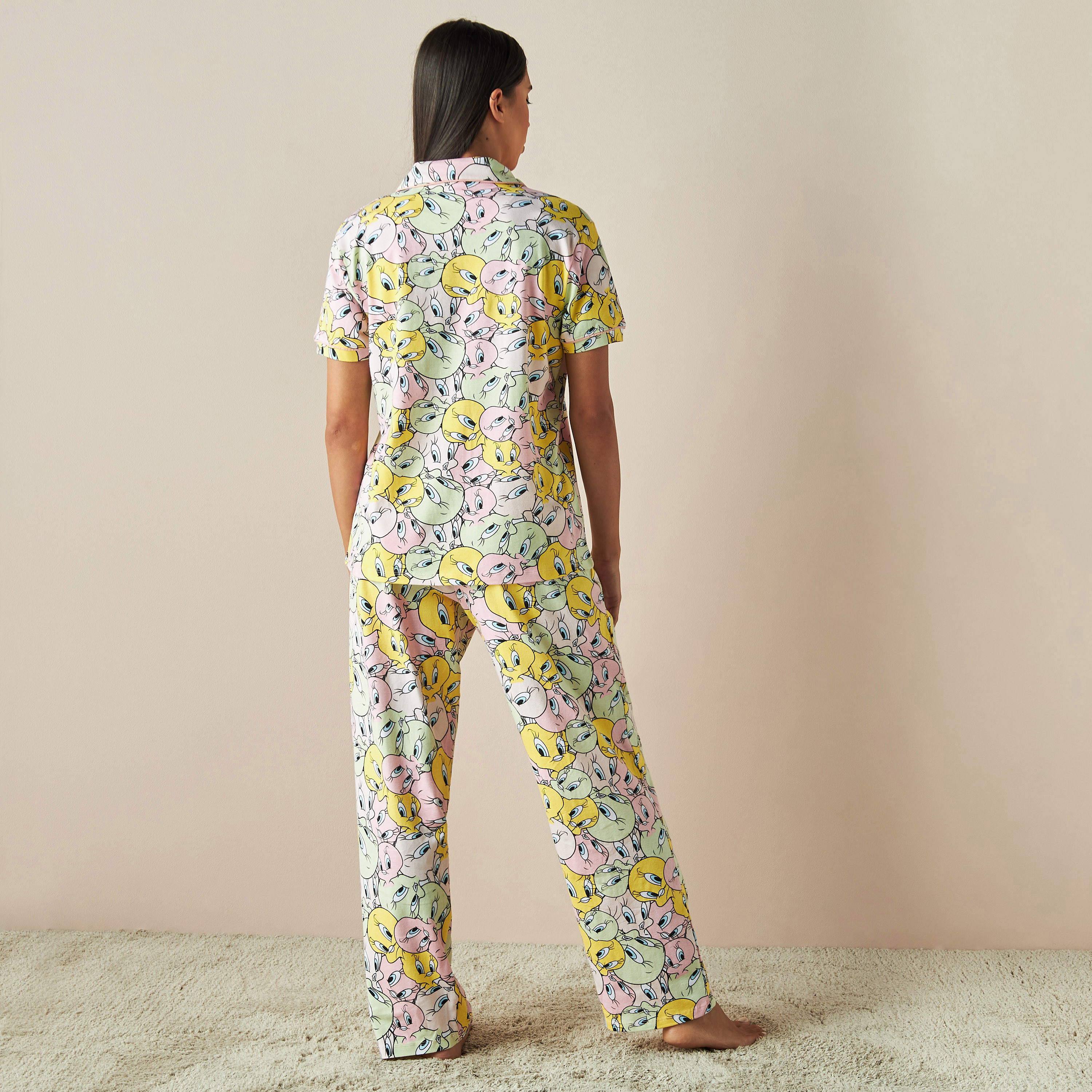 All-Over Tweety Print Shirt and Pyjama Set-women-clothing-nightwear-pyjamas-longsets-image-2