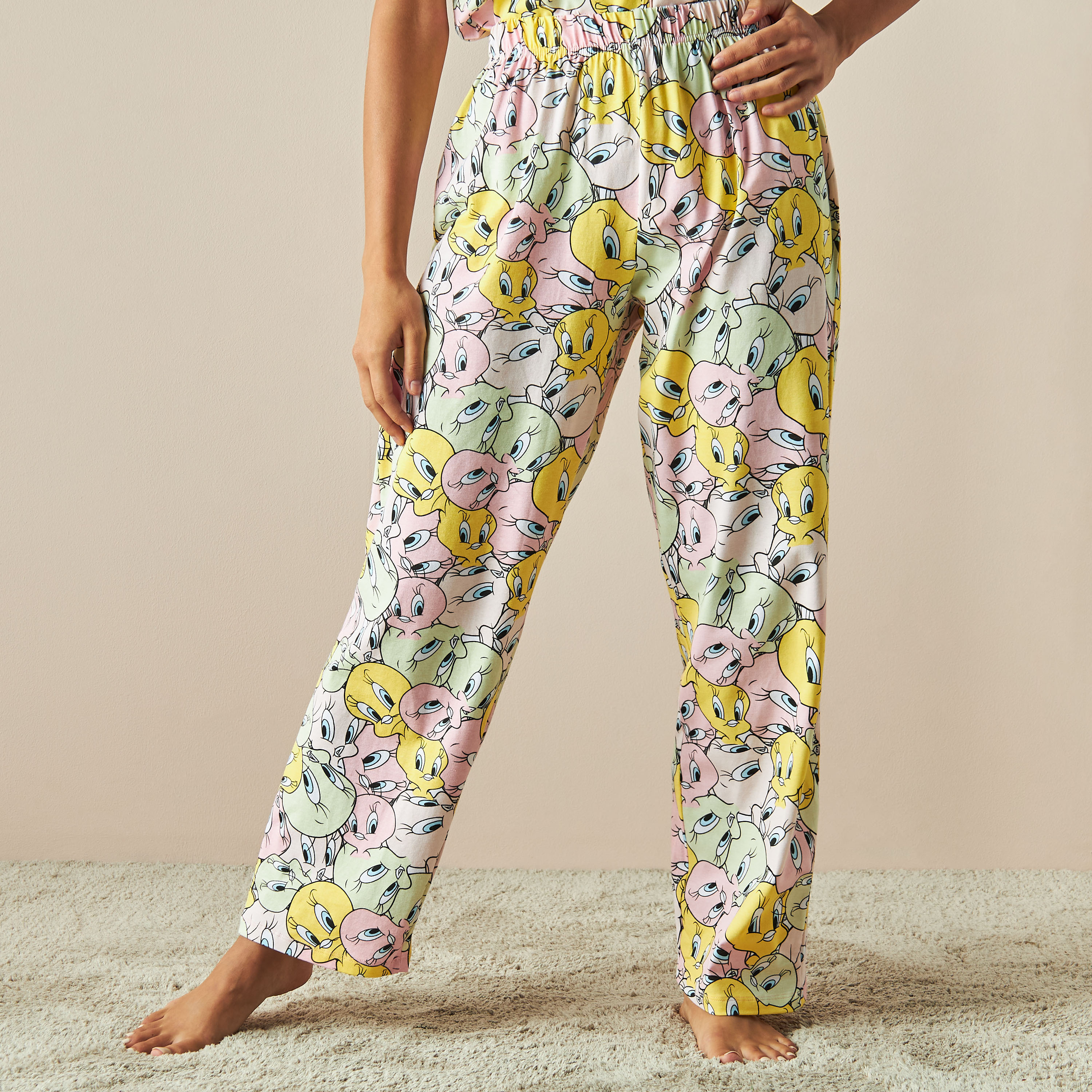All-Over Tweety Print Shirt and Pyjama Set-women-clothing-nightwear-pyjamas-longsets-image-4