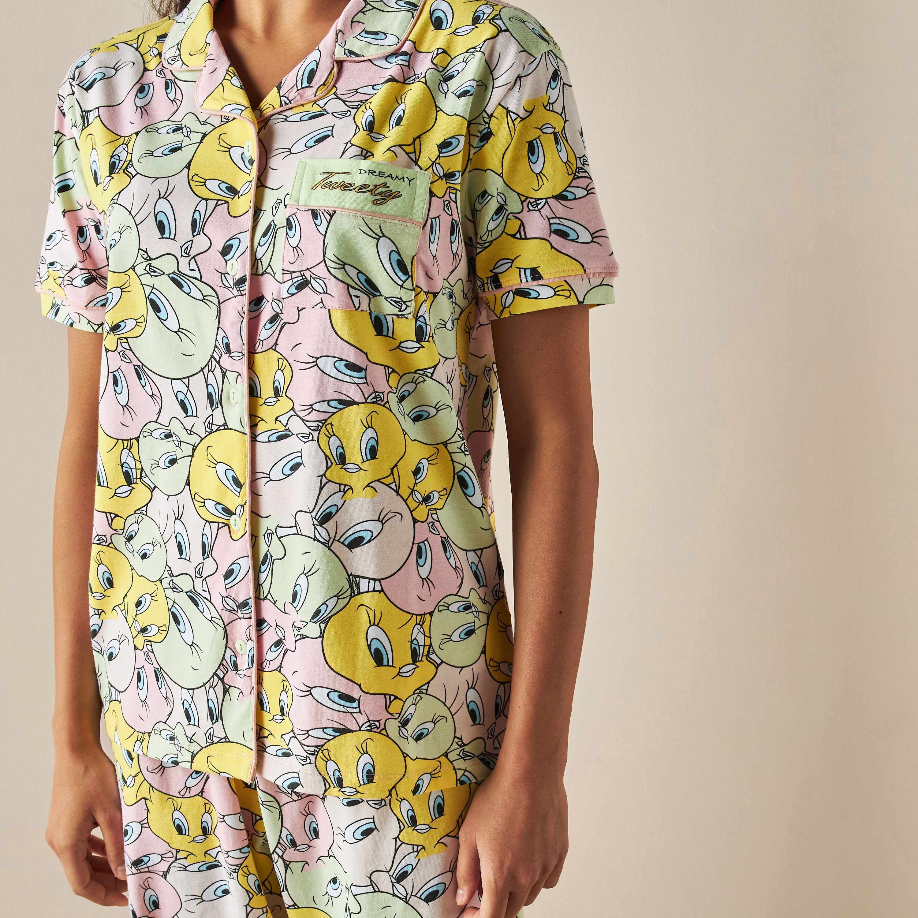 All-Over Tweety Print Shirt and Pyjama Set-women-clothing-nightwear-pyjamas-longsets-image-5
