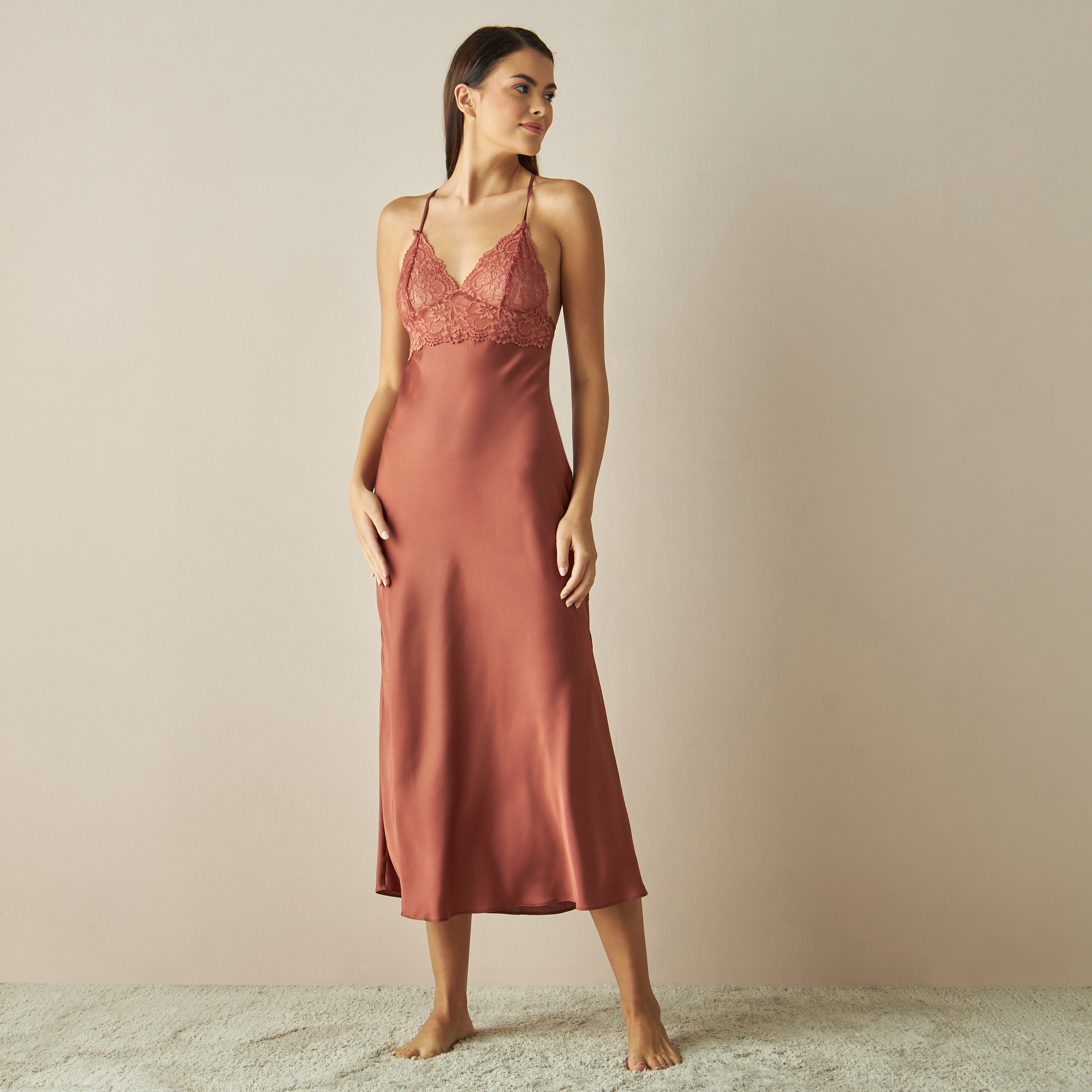 Satin slip dress with hot sale slit