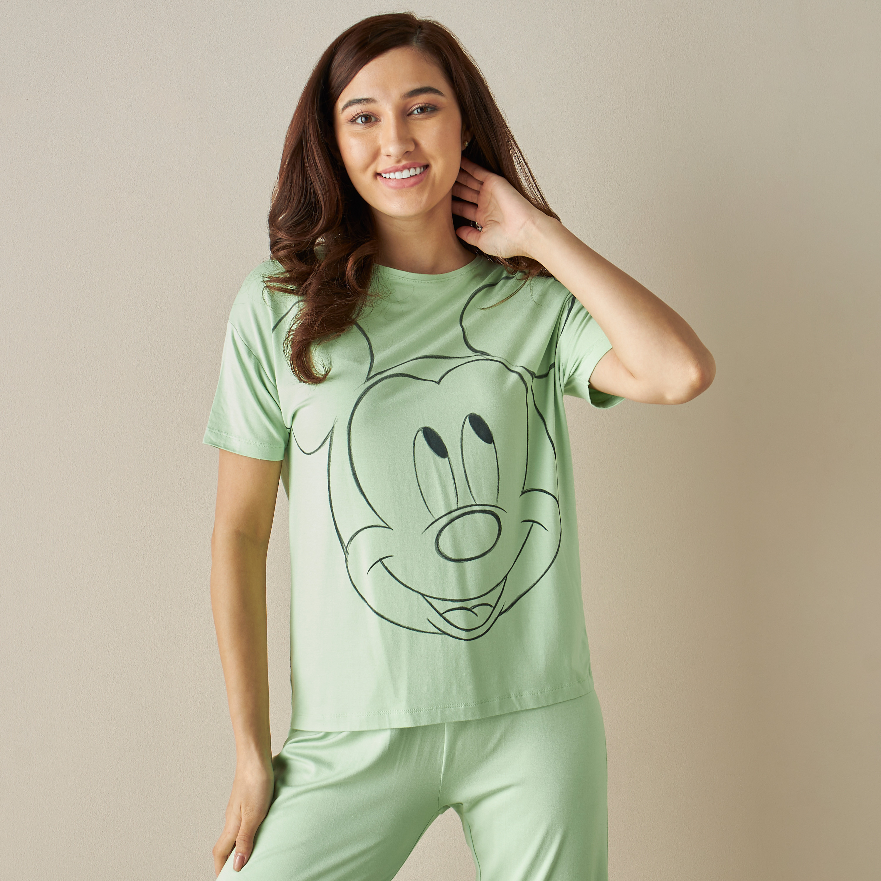 Buy Women s Mickey Mouse Print T shirt and Pyjama Set Online