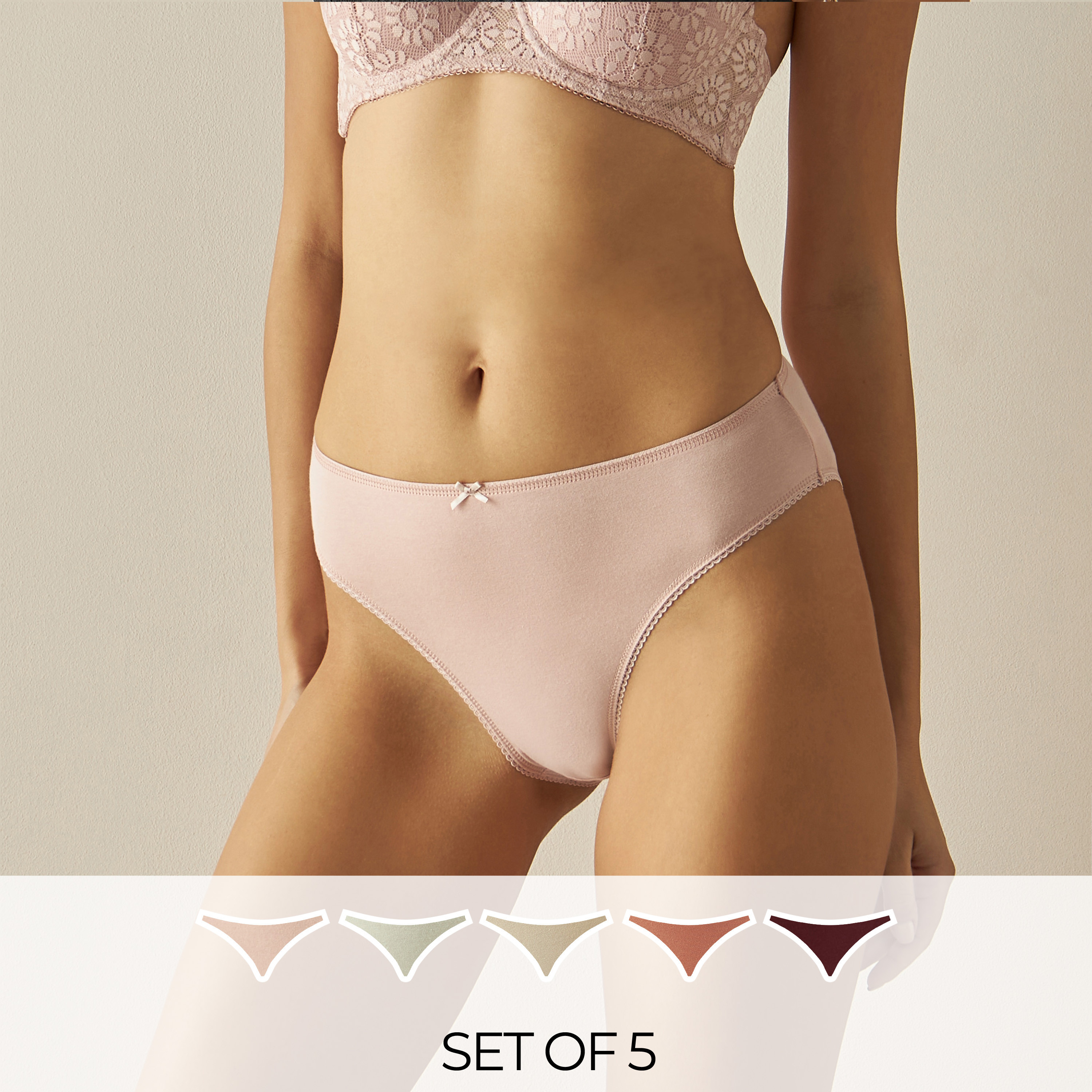 Set of 5 Solid Bikini Briefs with Elasticated Waistband