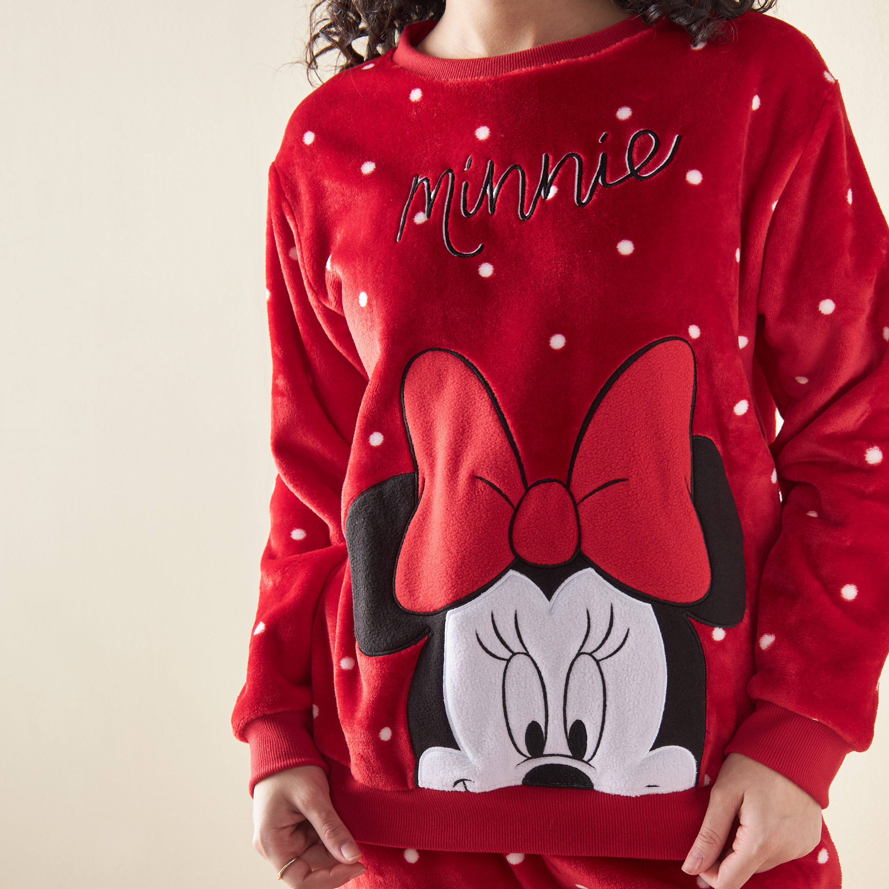 Buy Women s Minnie Mouse Applique Detail Sweatshirt and Pyjama Set Online Centrepoint Qatar