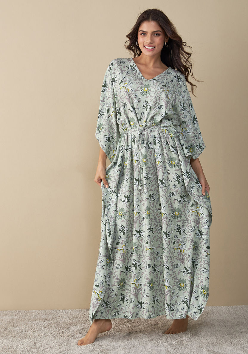 Buy All-Over Floral Print Kaftan Night Gown with Tie-Ups | Splash UAE