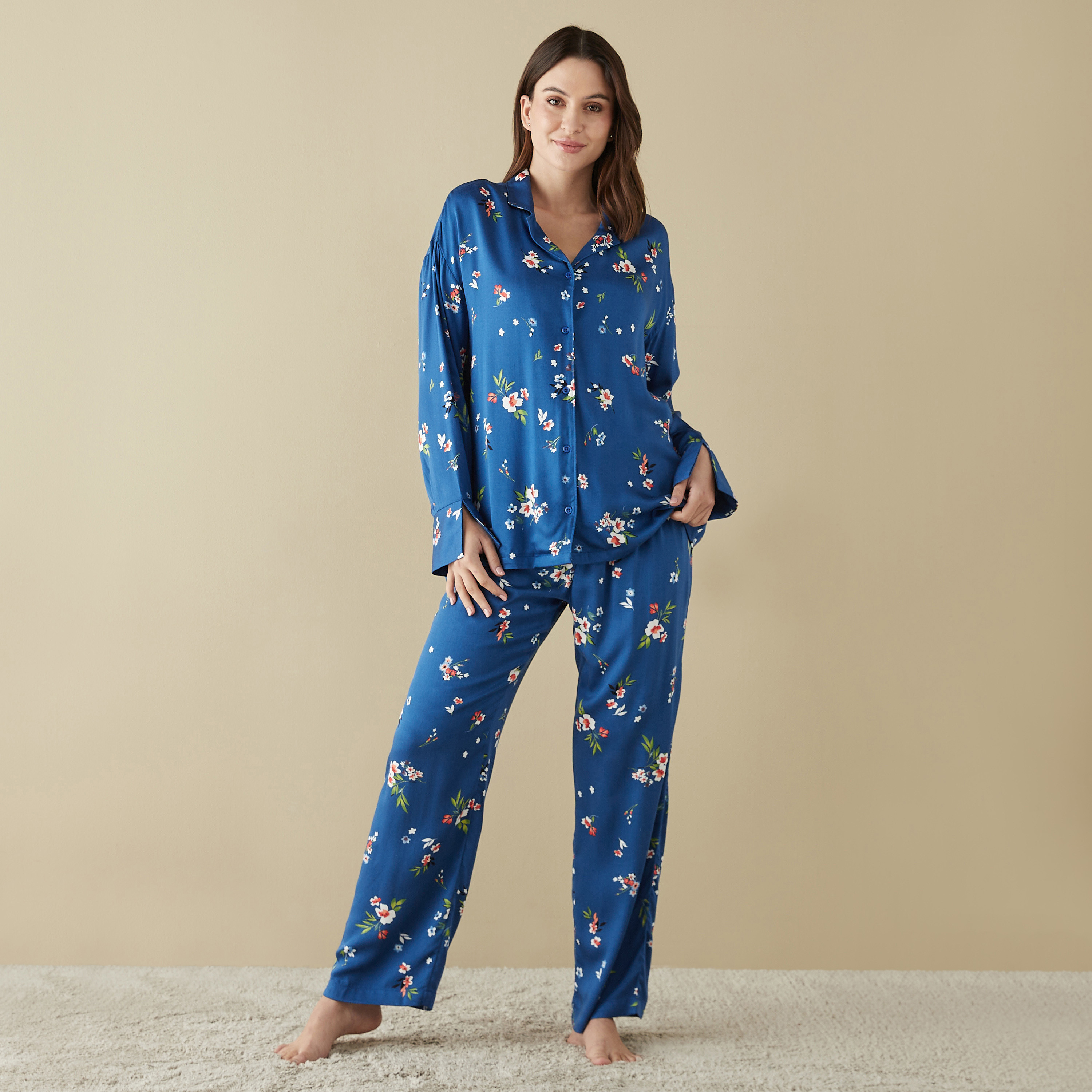 All-Over Floral Print Shirt and Pyjama Set-women-clothing-nightwear-pyjamas-longsets-image-1