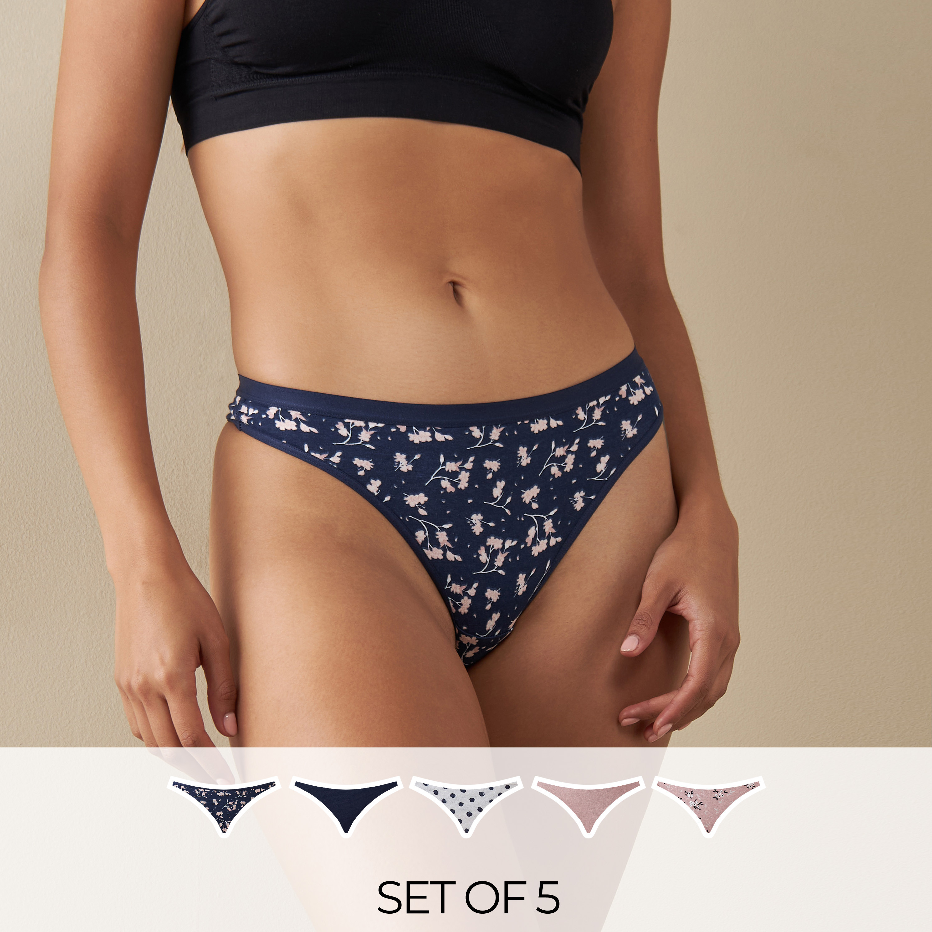 سروال داخلي ثونج - عبوة 5 قطع متنوعة-women-clothing-lingerie-panties-image-1