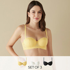 Buy Women's Lace Detail Non-Padded Plunge Bra with Hook and Eye Closure  Online