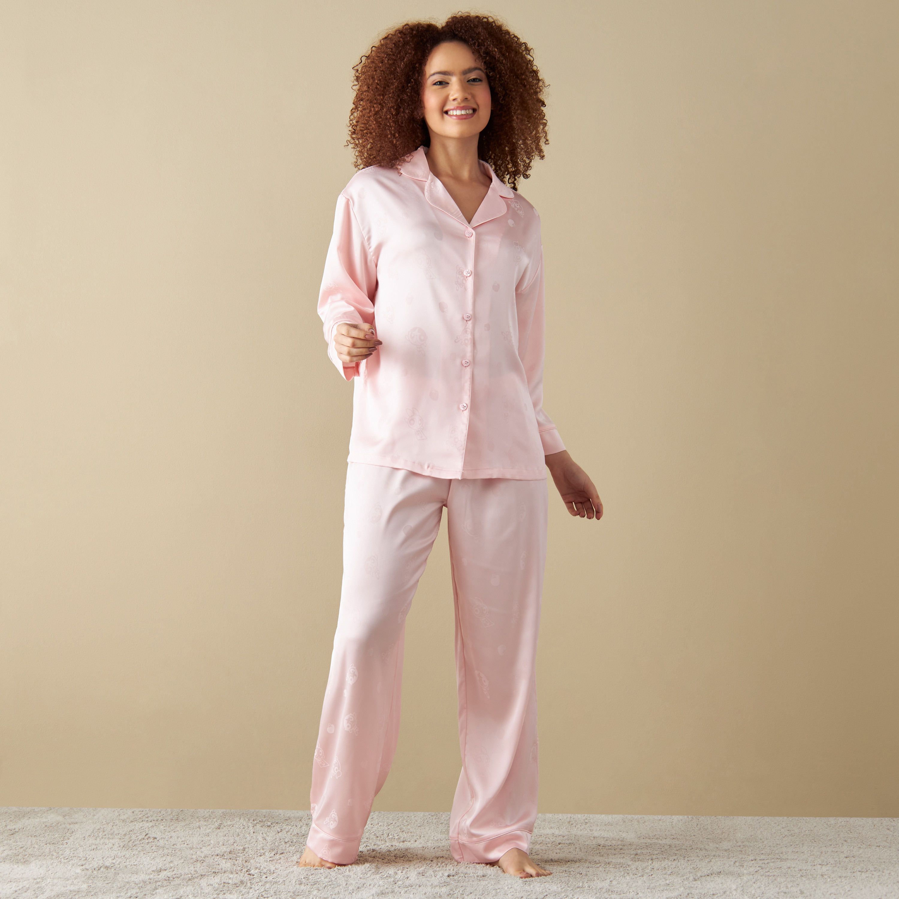 All-Over Powerpuff Girls Print Shirt and Pyjama Set-women-clothing-nightwear-pyjamas-longsets-image-1
