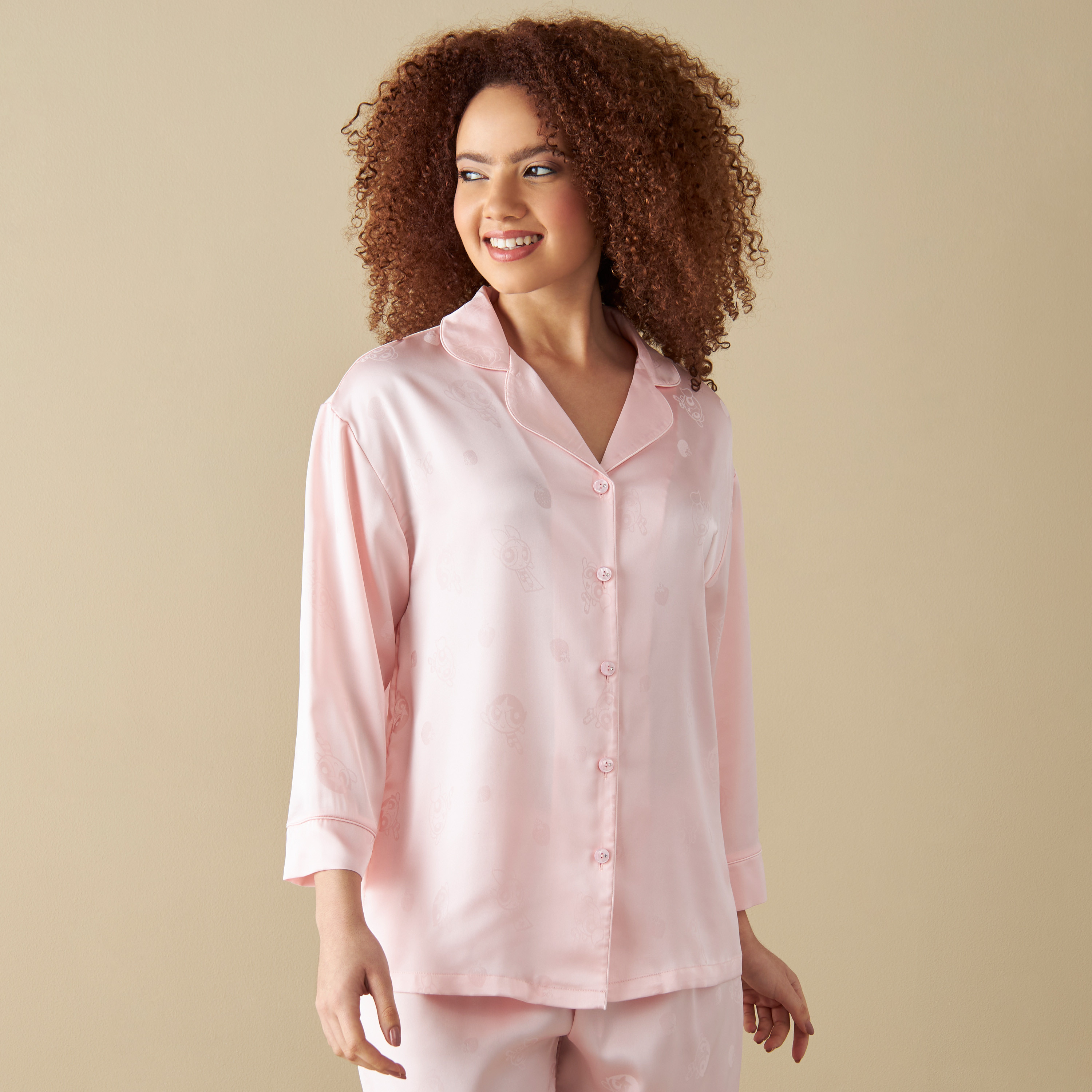 All-Over Powerpuff Girls Print Shirt and Pyjama Set-women-clothing-nightwear-pyjamas-longsets-image-2