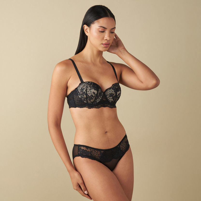 Buy Women's Lace Detail Padded Balconette Bra with Briefs Online