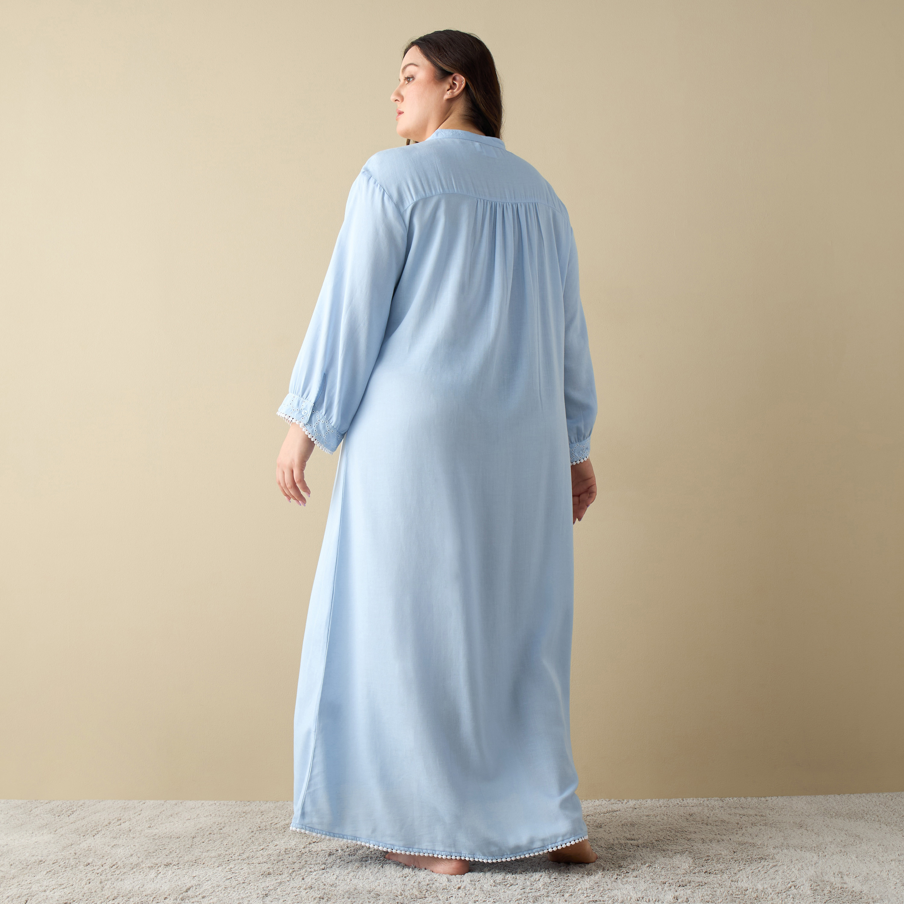 Plus Size Solid Night Gown with Long Sleeves-women-clothing-nightwear-nighties-image-3
