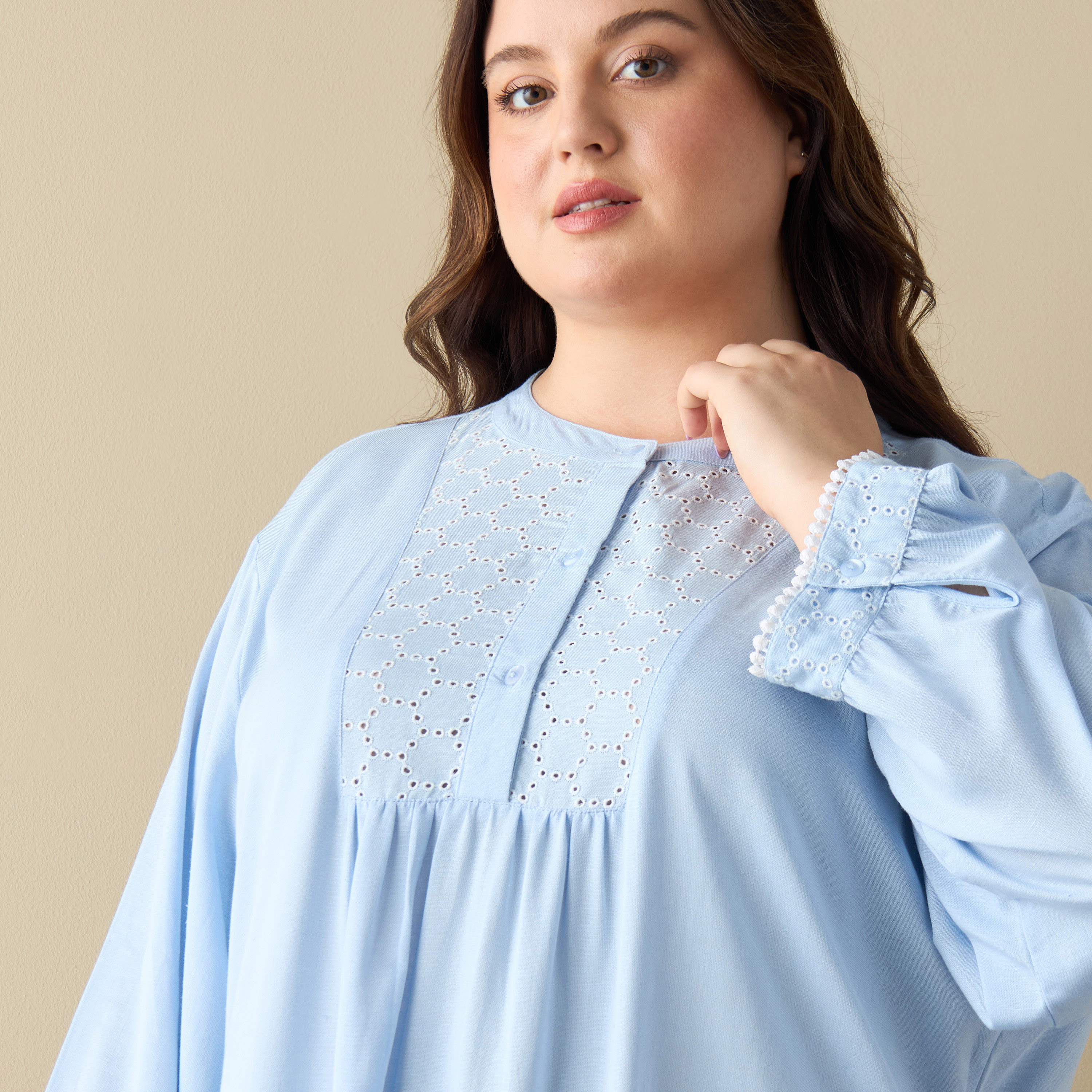Plus Size Solid Night Gown with Long Sleeves-women-clothing-nightwear-nighties-image-4