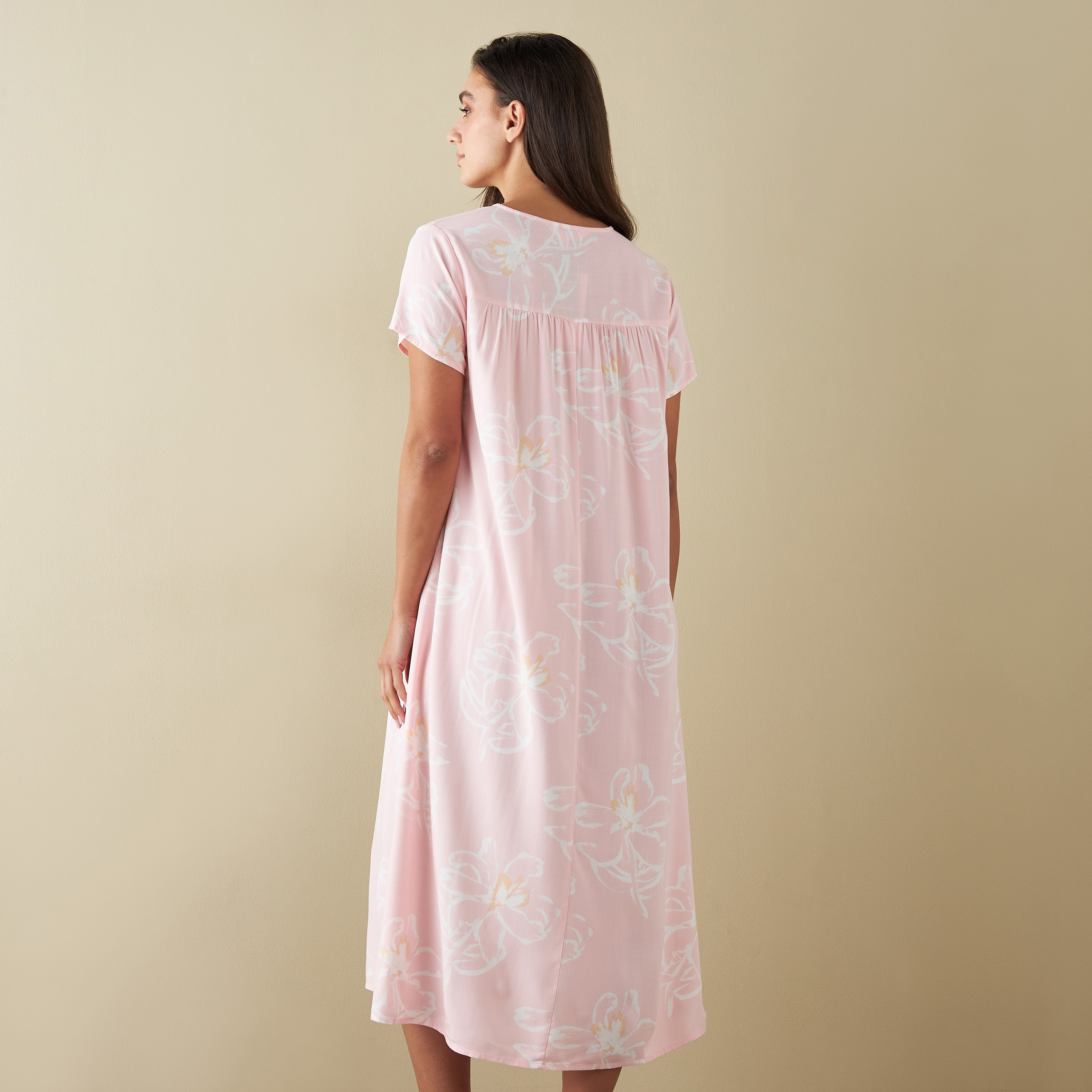All-Over Floral Print Sleepshirt with Short Sleeves-women-clothing-nightwear-nighties-image-3