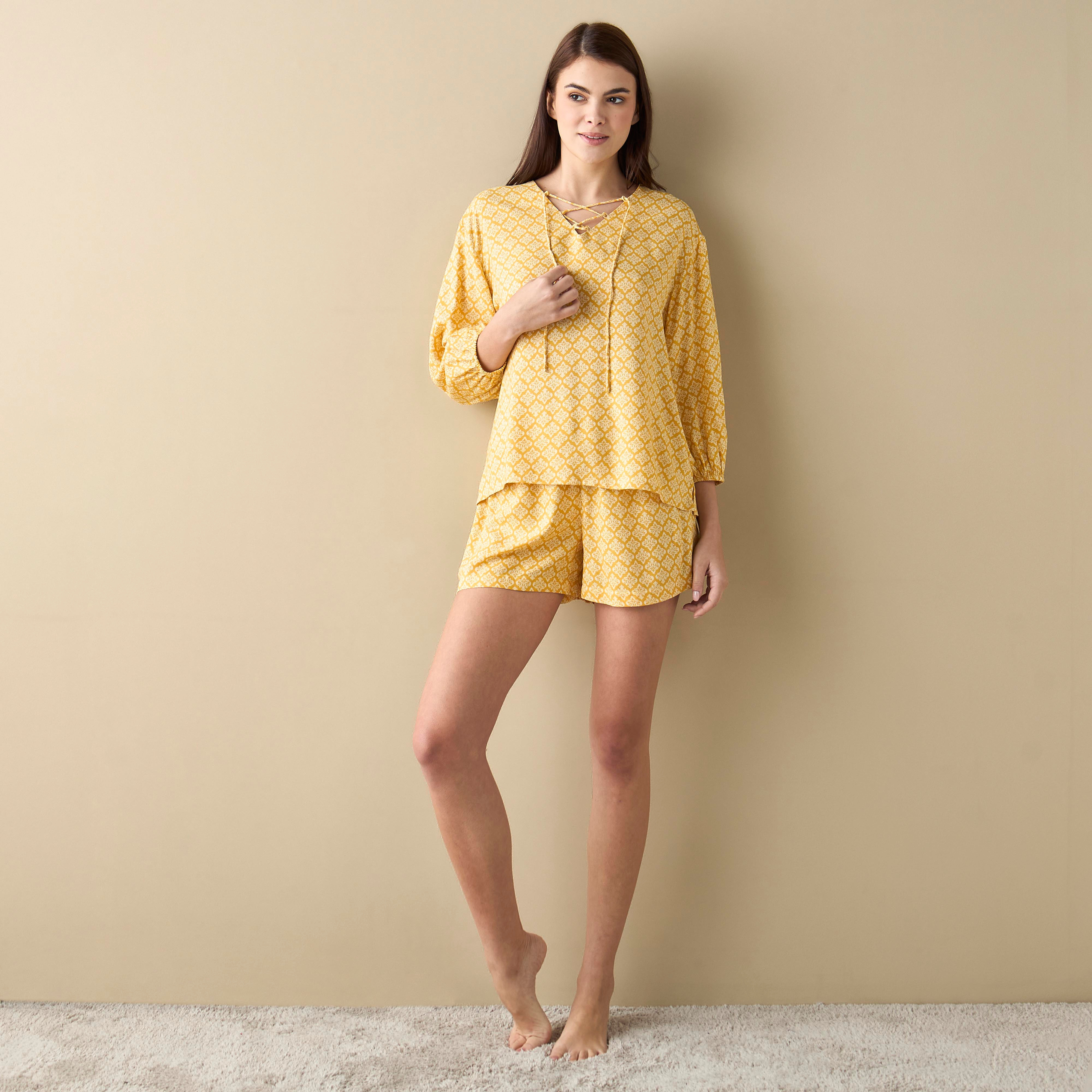 All-Over Print Top and Shorts Set-women-clothing-nightwear-pyjamas-shortsets-image-2