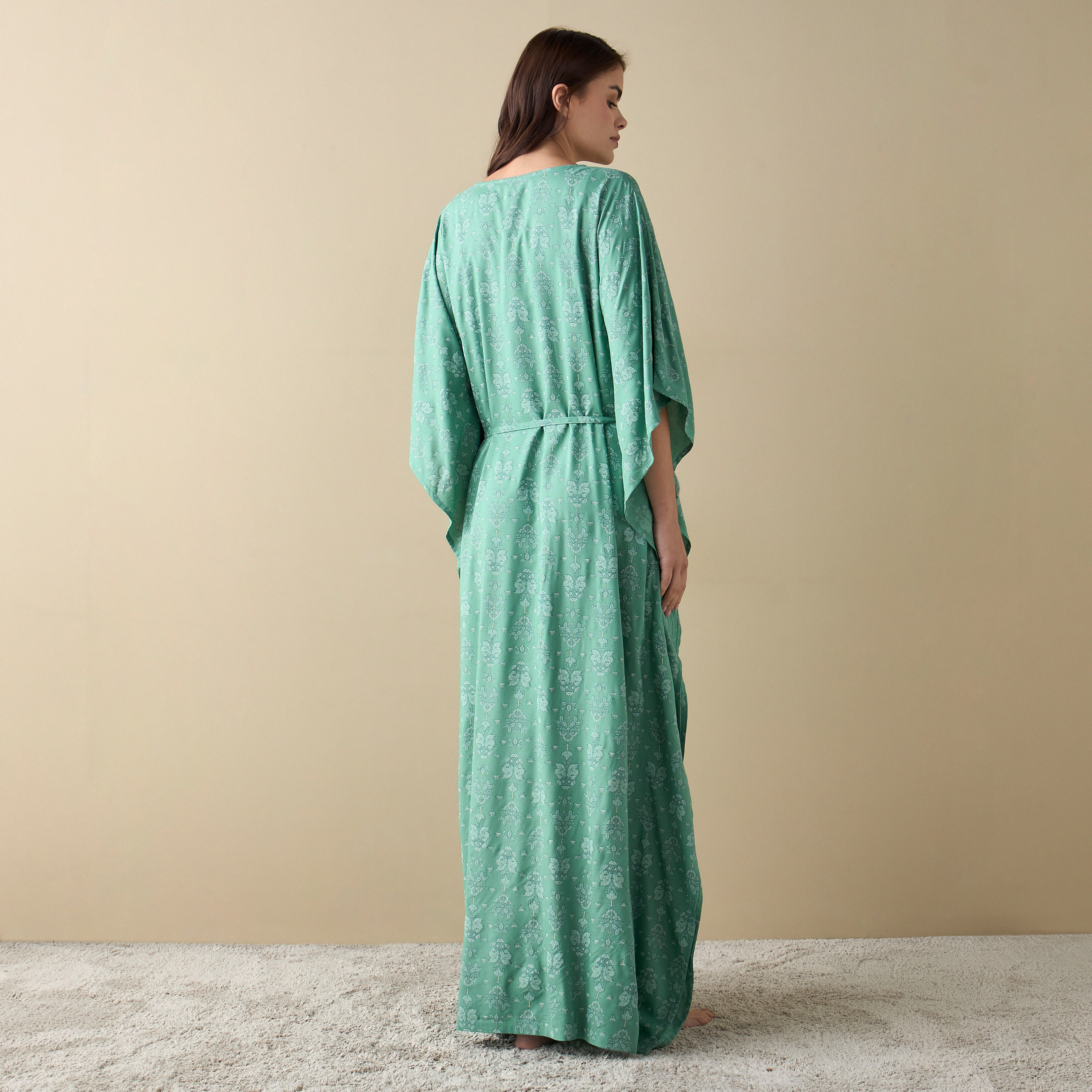 ثوب نوم قفطان بأربطة وطبعات أزهار-women-clothing-nightwear-nighties-image-3
