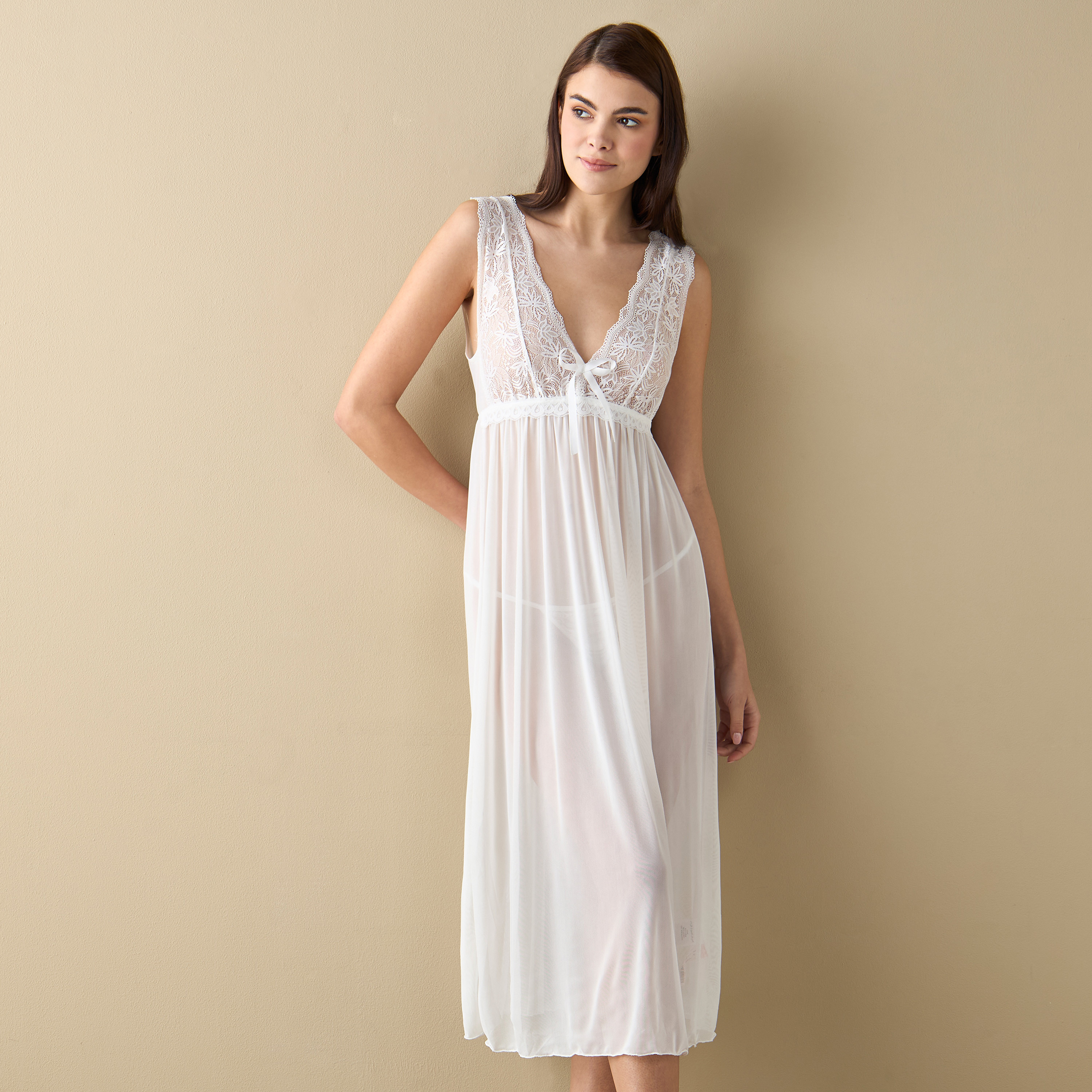 Shop Lace Detail Sleeveless Night Dress with Thongs Online Shop Lace Detail Sleeveless Night Dress with Thongs Online