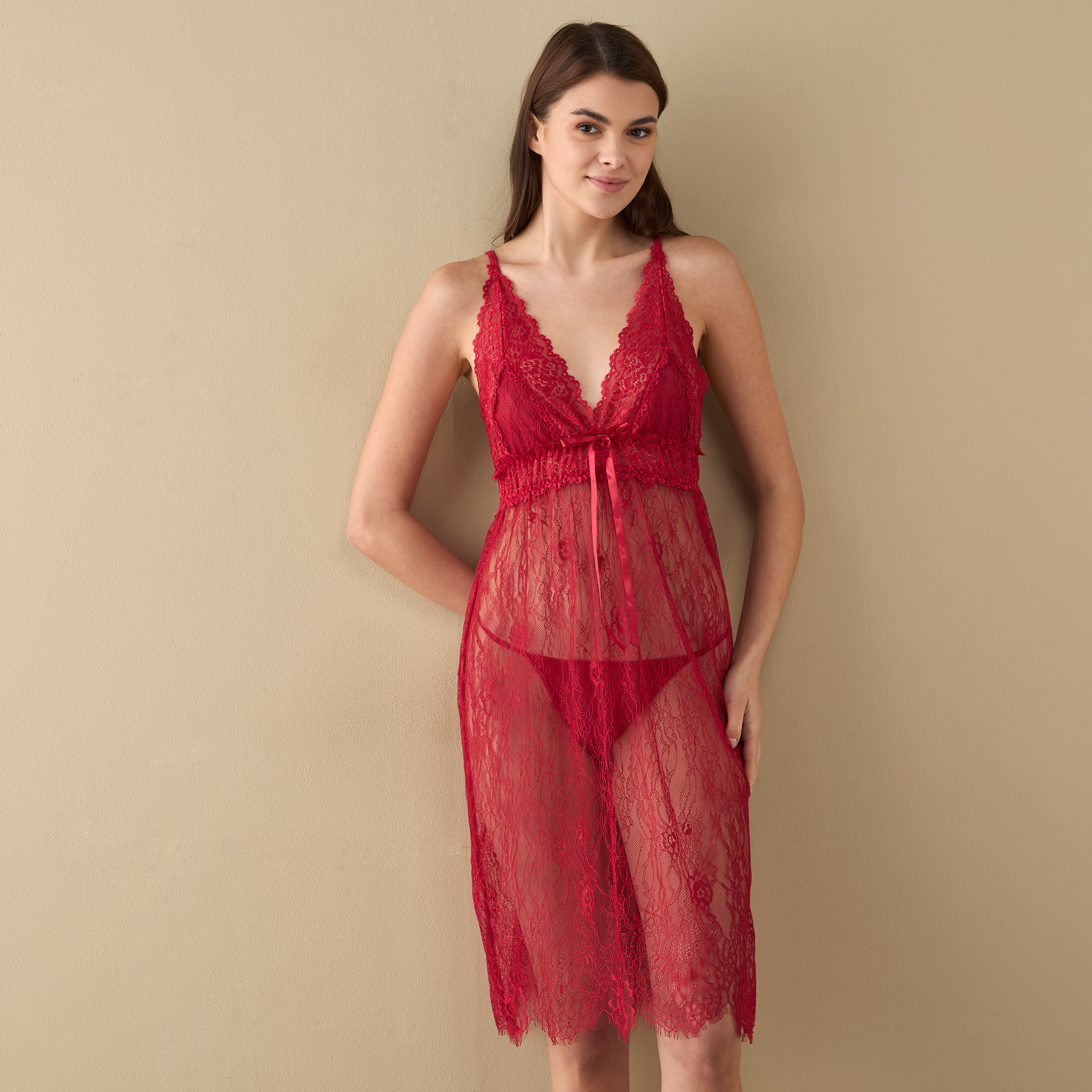 Lace Detail Slip Dress with Thongs-women-clothing-nightwear-nighties-image-1