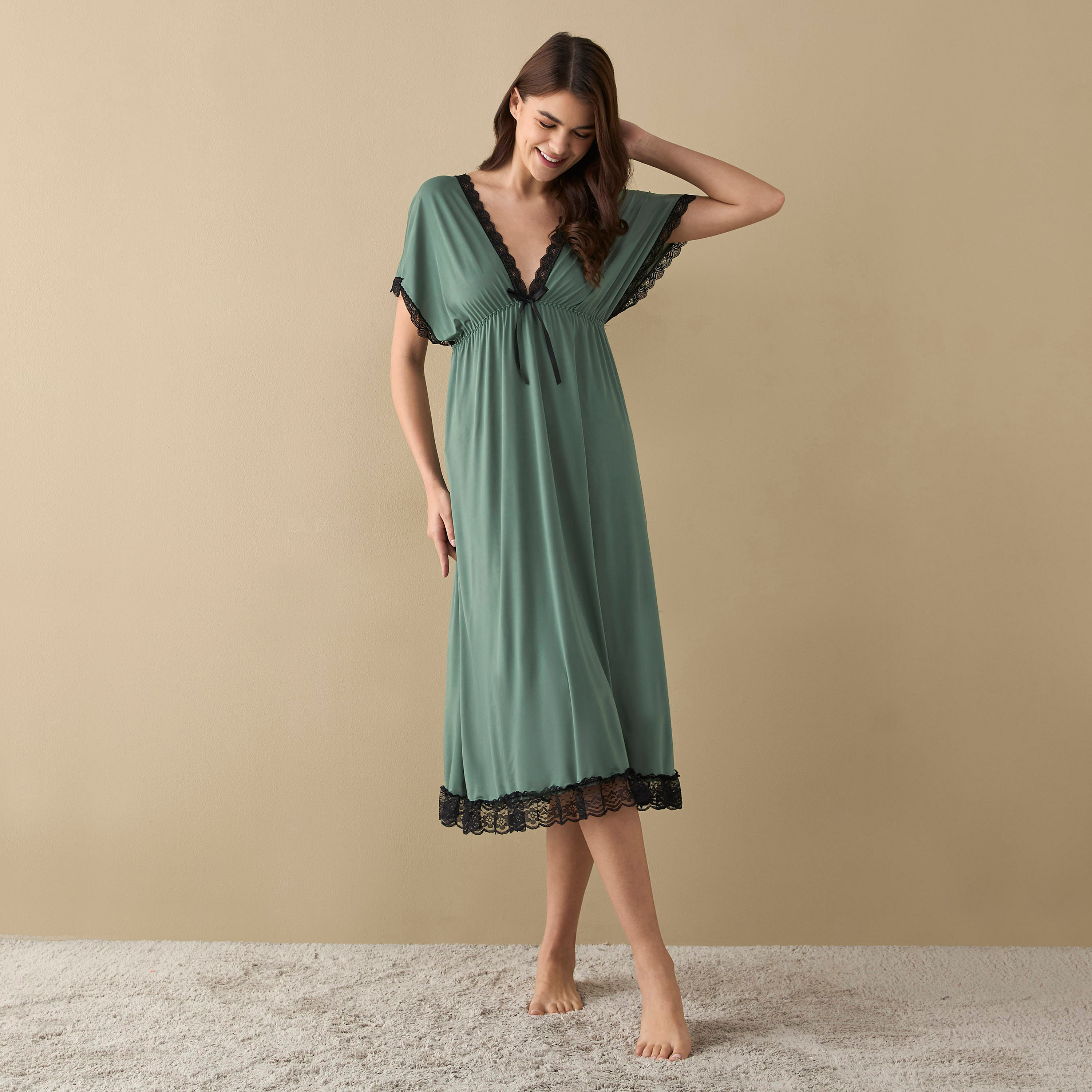 Buy Night Dress with V neck and Short Sleeves Splash UAE