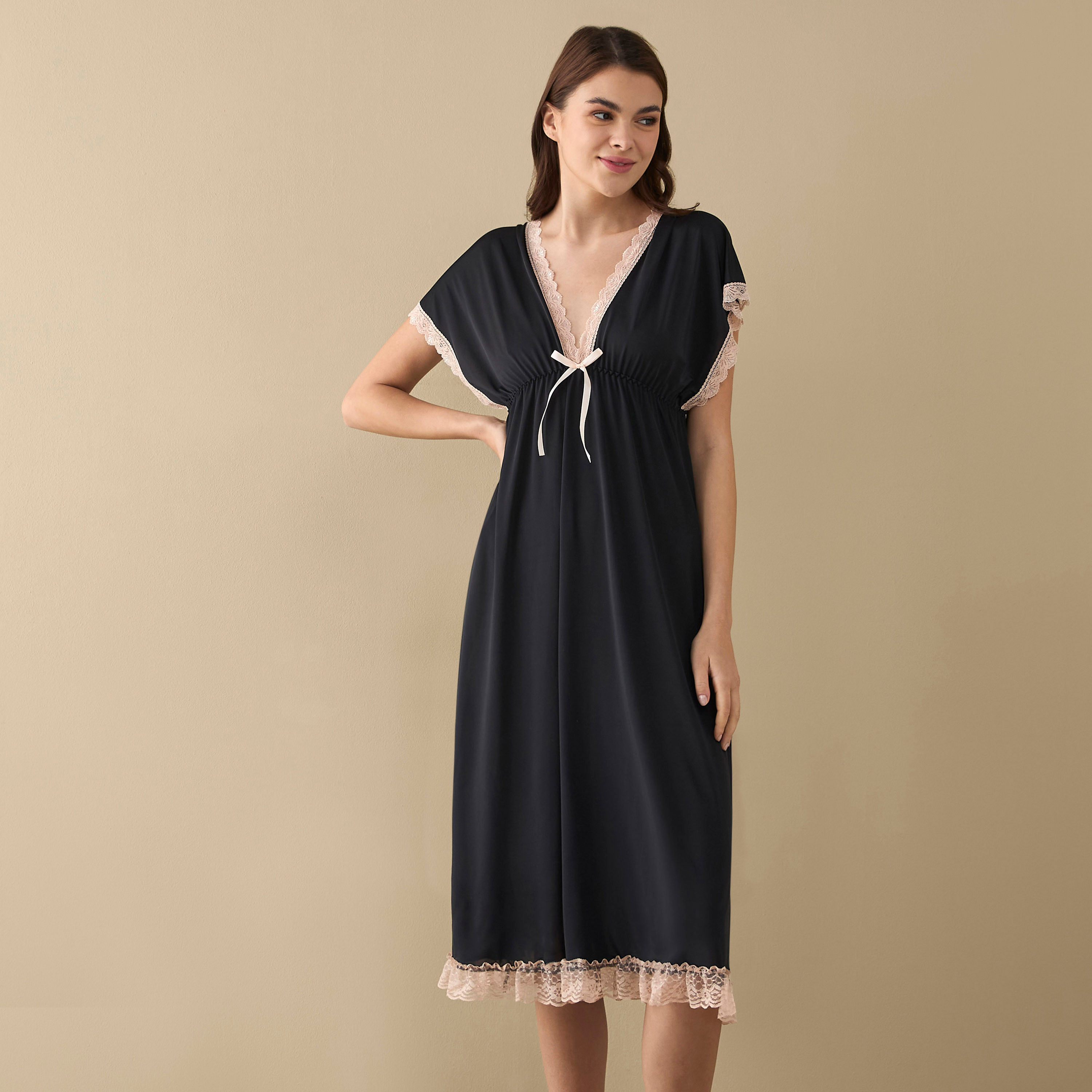 Buy Night Dress with V neck and Short Sleeves Splash UAE