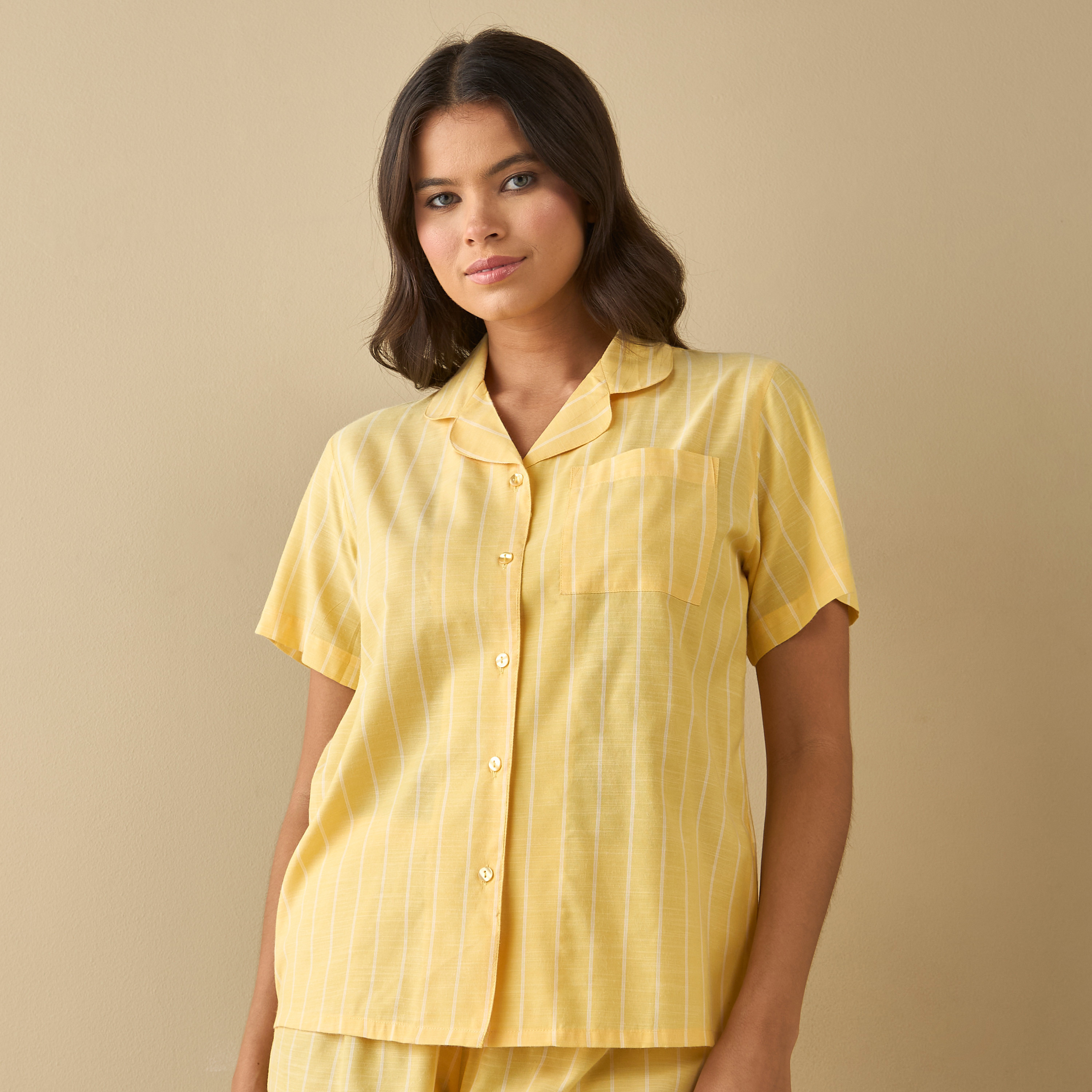 All-Over Striped Shirt with Chest Pocket and Elasticated Shorts Set-women-clothing-nightwear-pyjamas-shortsets-image-17