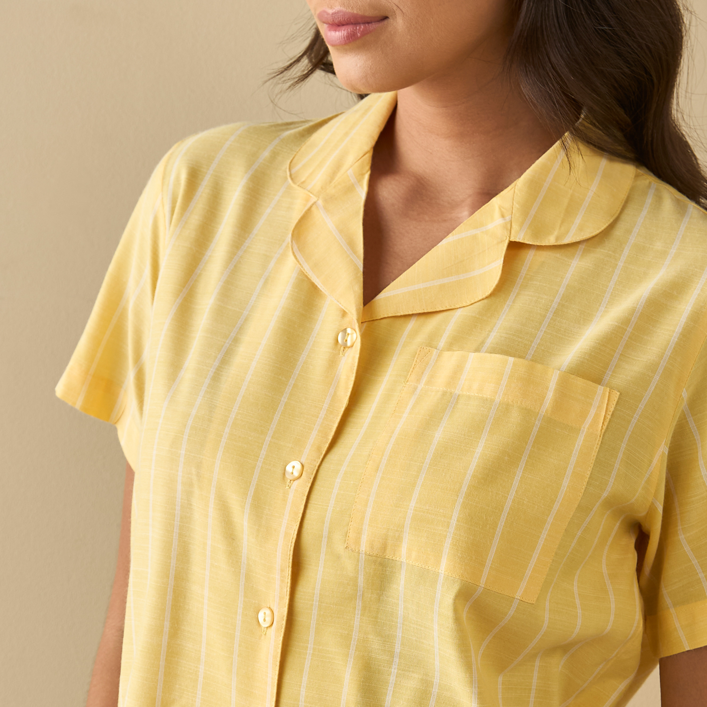 All-Over Striped Shirt with Chest Pocket and Elasticated Shorts Set-women-clothing-nightwear-pyjamas-shortsets-image-20