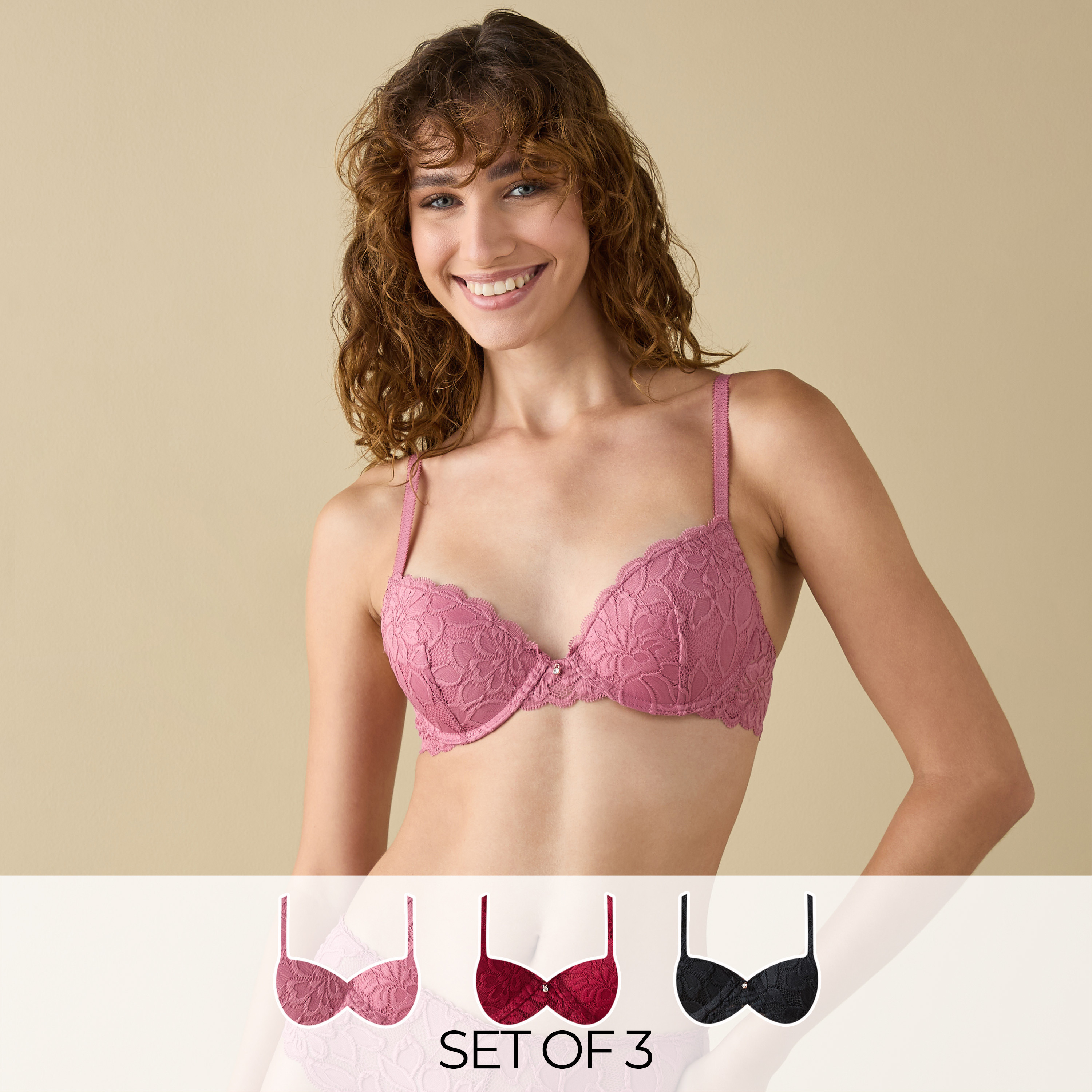 新品未使用*Ribbon Leavers Lace Bra Set / D65 La Senza Obsession Plunge Push Up Emerald Green Lace Bra