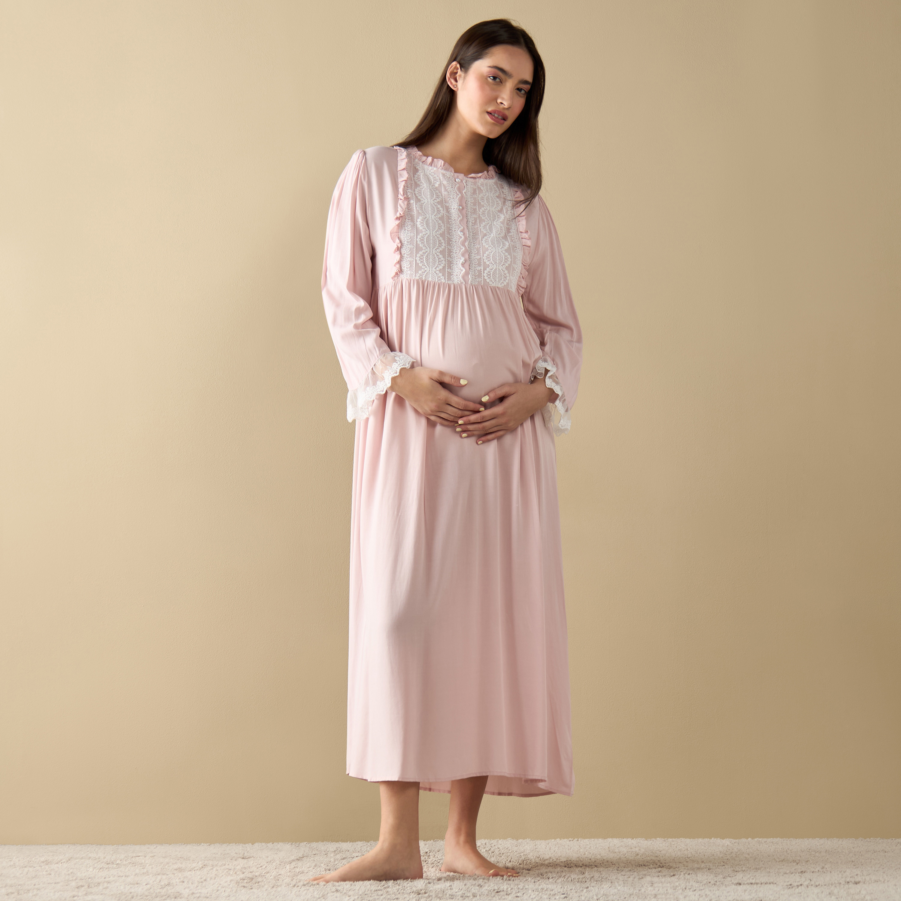 Buy Women s Lace Detail Maternity Night Gown with Long Sleeves Online Centrepoint Bahrain