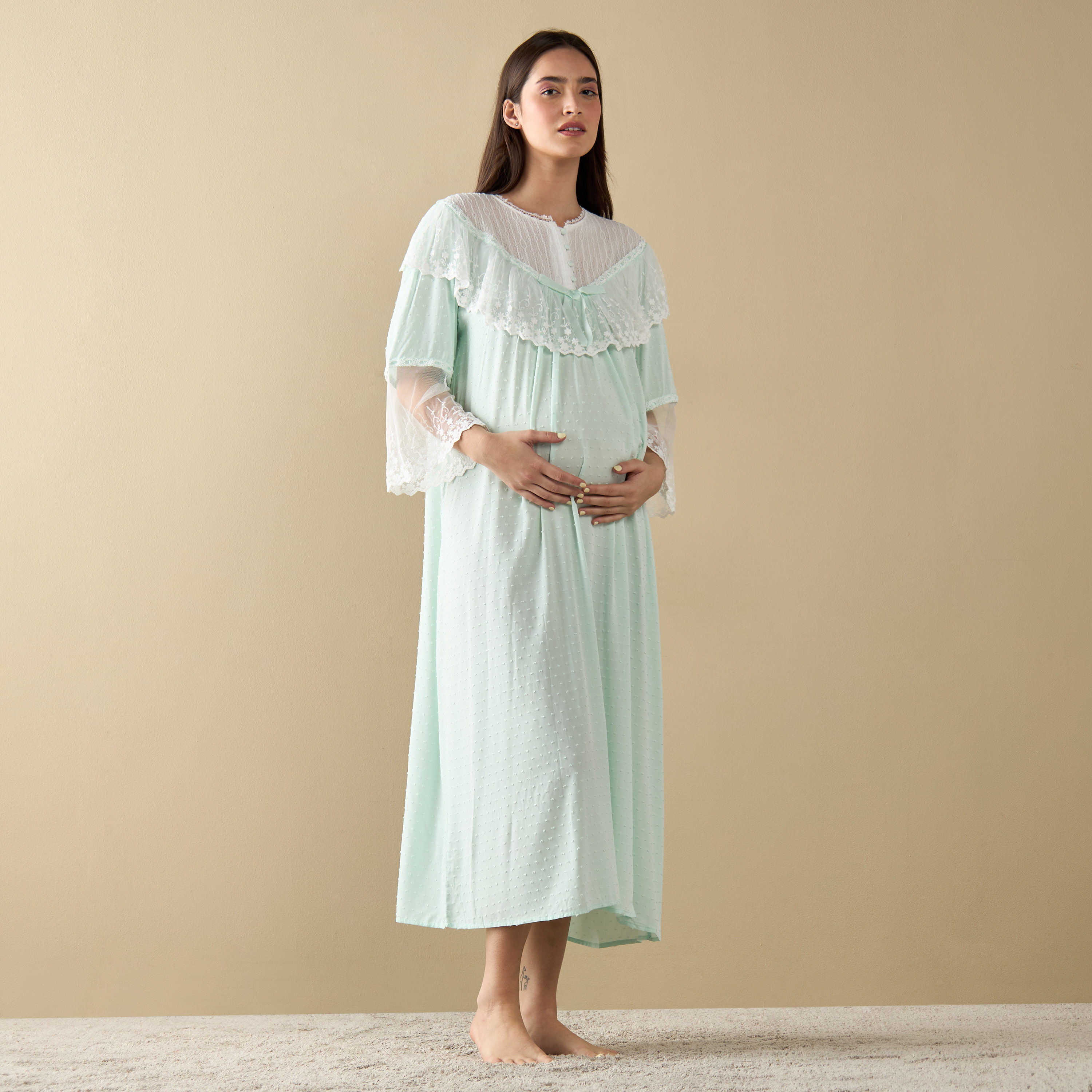 Buy Women s Lace Detail Maternity Night Gown with Long Sleeves Online Centrepoint Kuwait