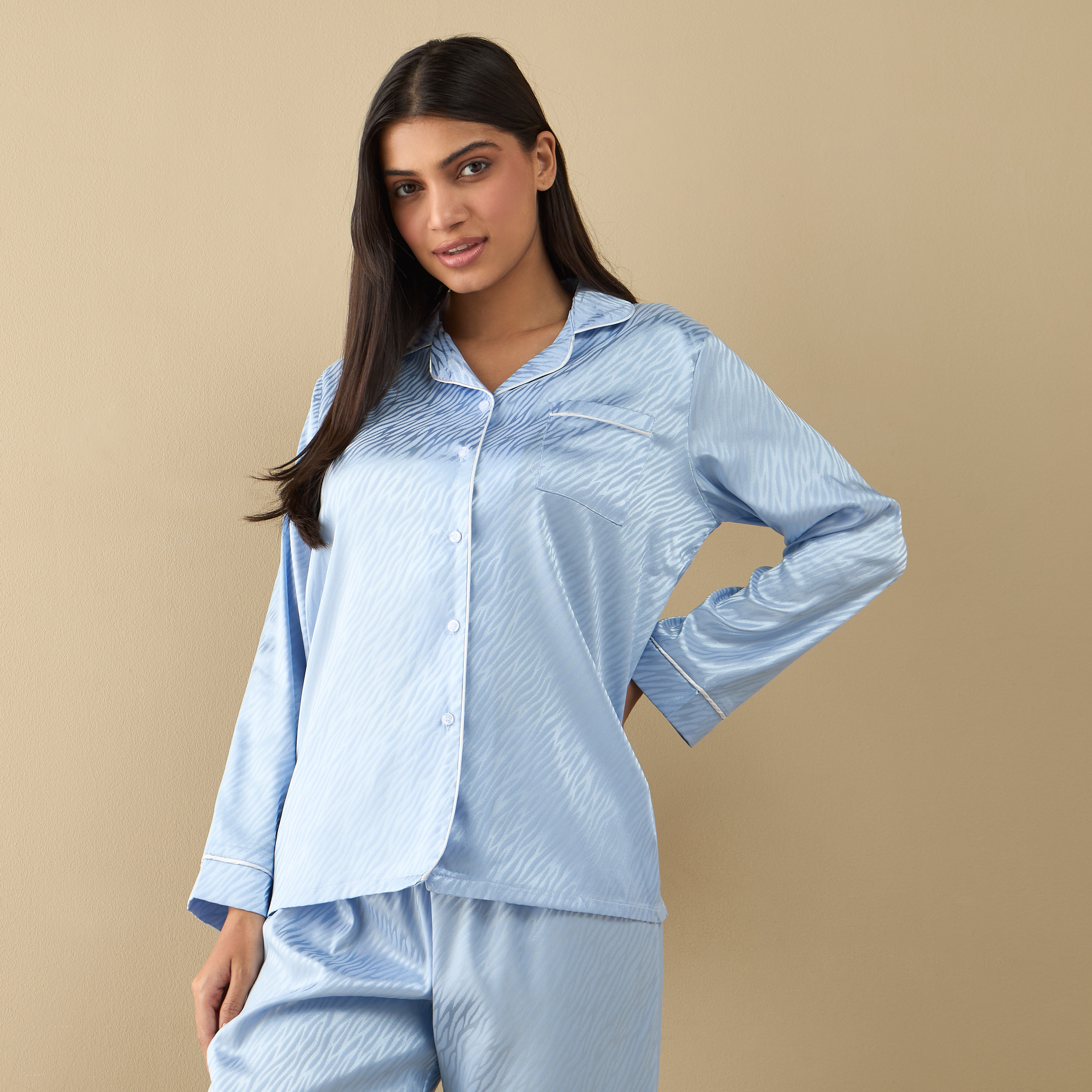 Shop All-Over Animal Print Long Sleeve Shirt and Elastciated Pyjama Set ...
