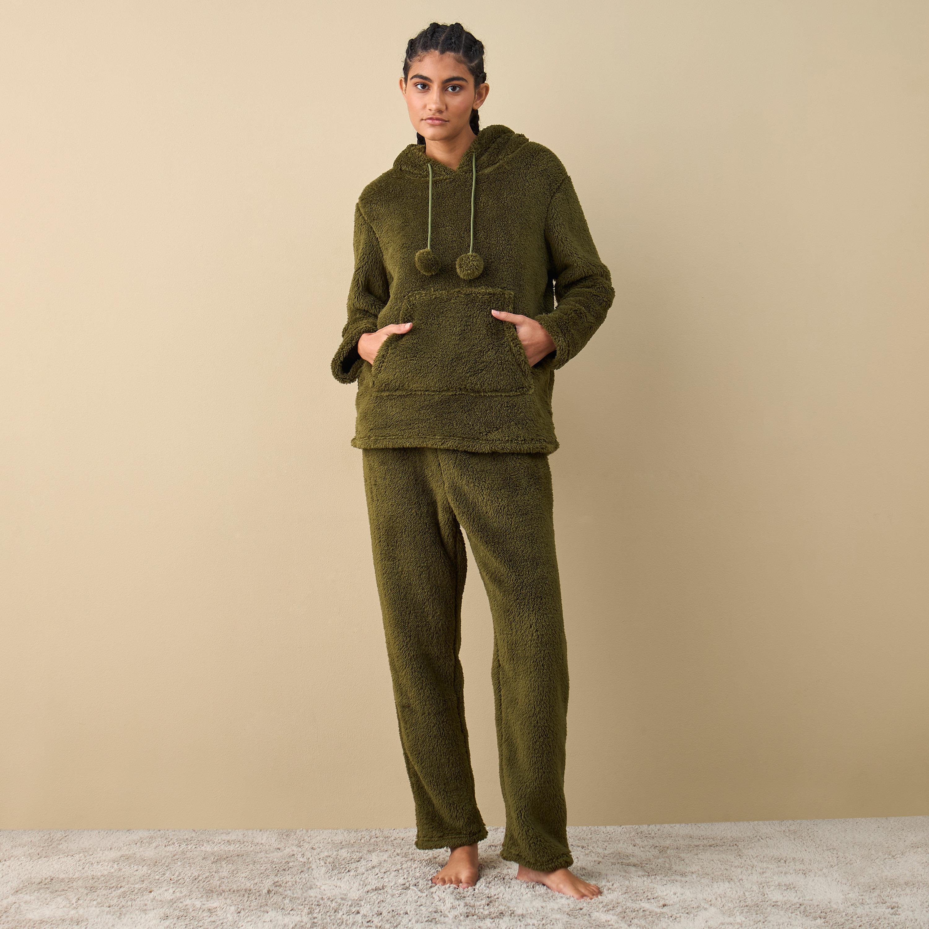 Textured Long Sleeves Hoodie and Pyjama Set-women-clothing-nightwear-pyjamas-longsets-image-1