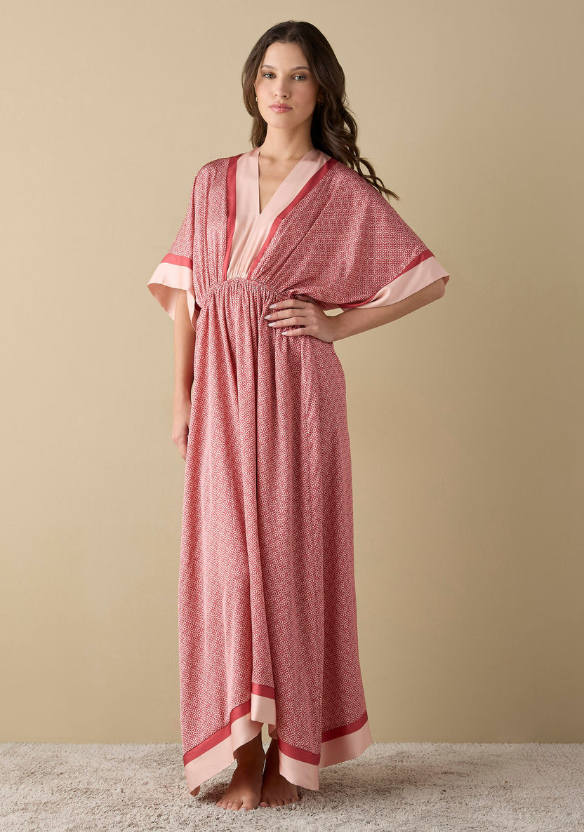 Shop Floral Print Satin Kaftan Night Gown Online Splash UAE