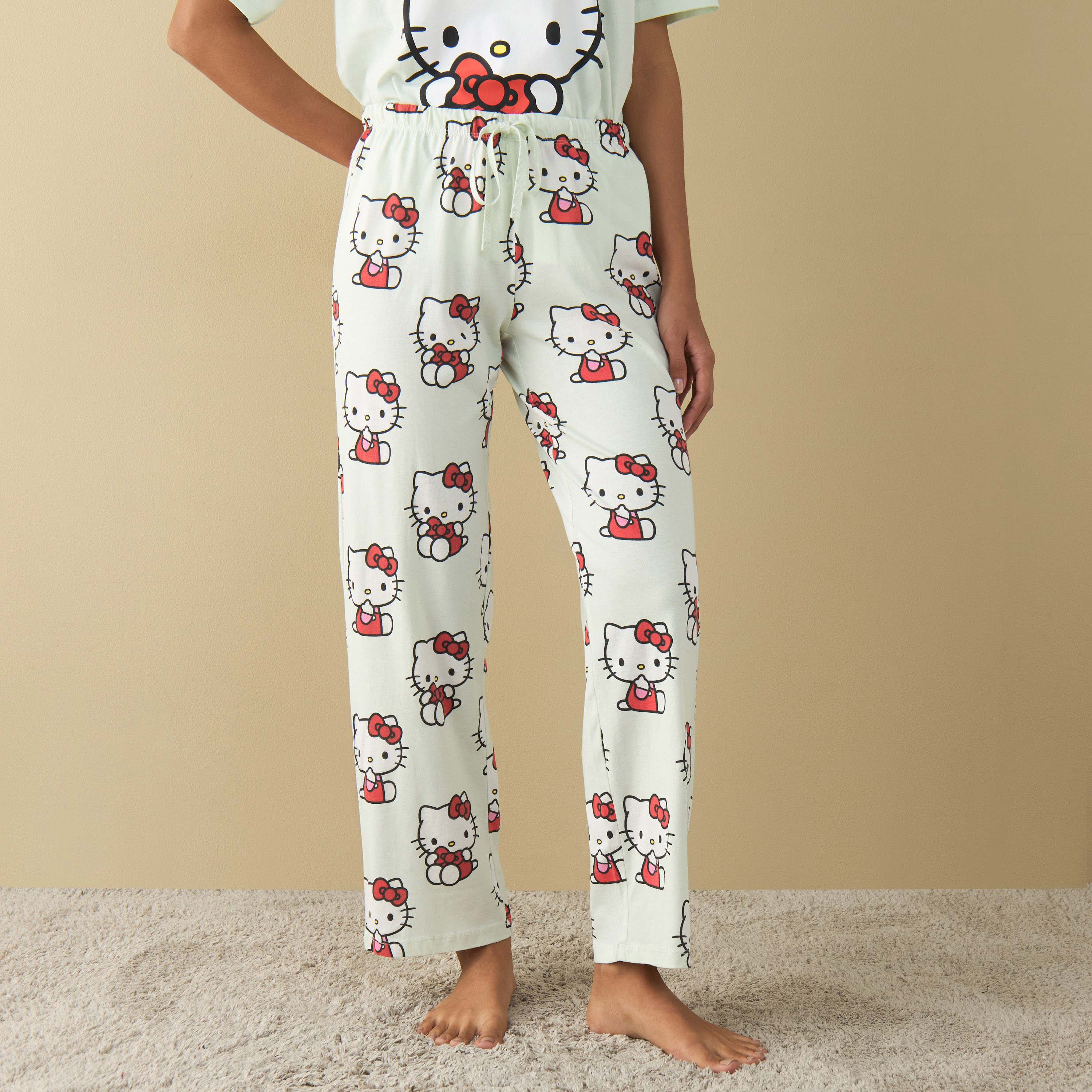 Hello Kitty Print T-shirt and Pyjama Set-women-clothing-nightwear-pyjamas-longsets-image-3