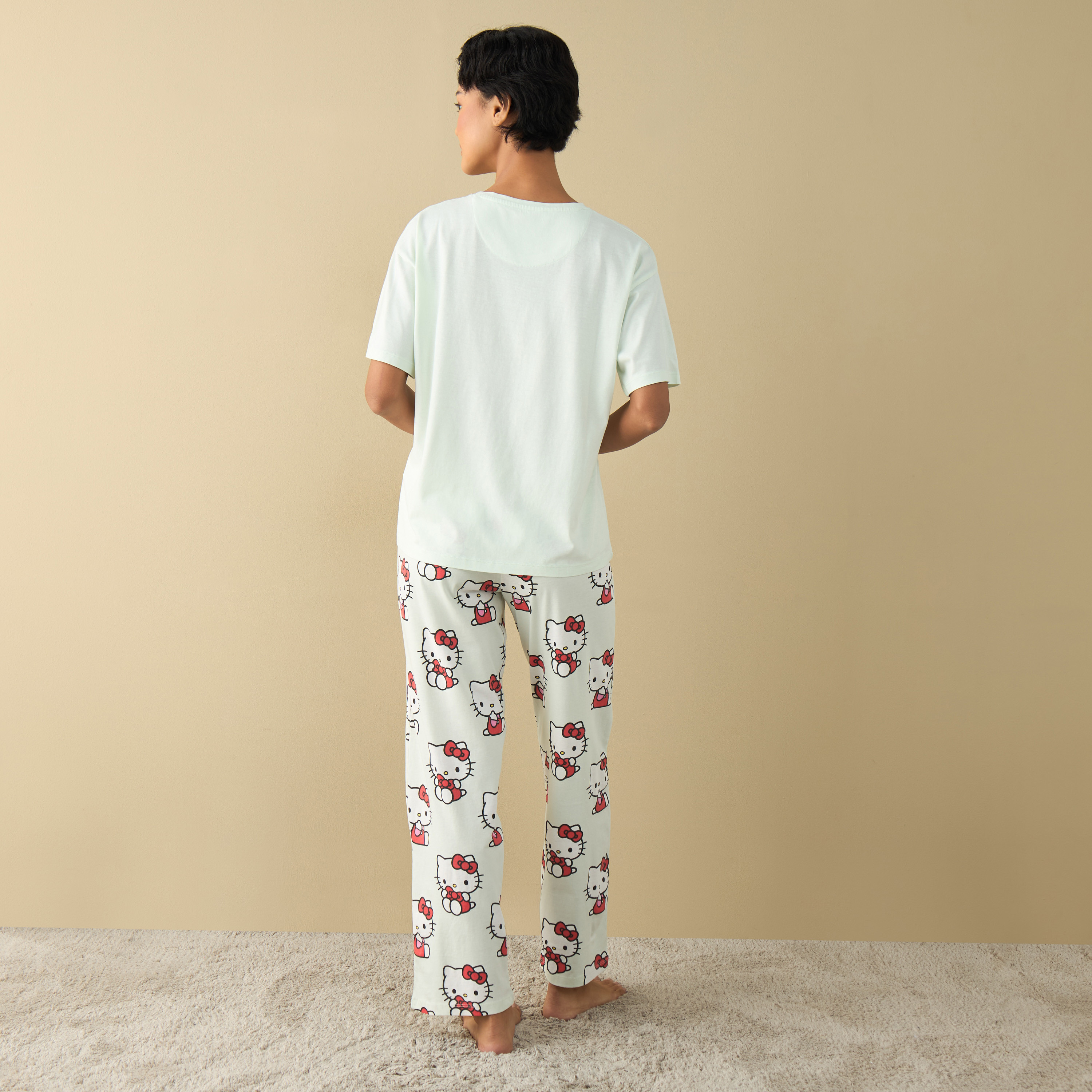 Hello Kitty Print T-shirt and Pyjama Set-women-clothing-nightwear-pyjamas-longsets-image-4