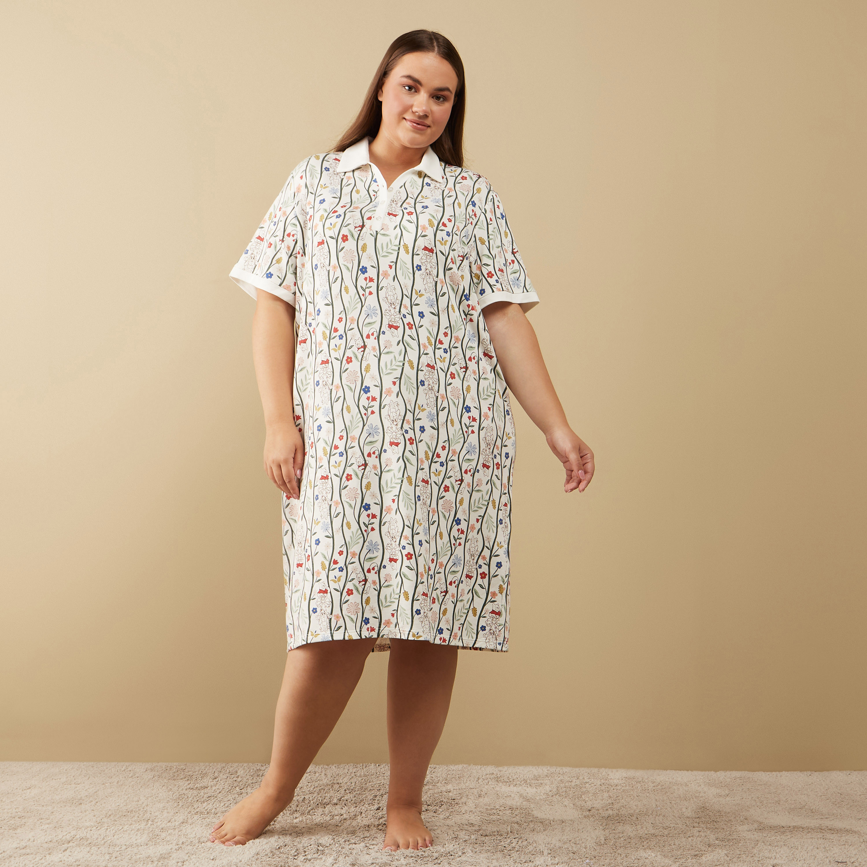 All-Over Print Sleepshirt with Short Sleeves-women-clothing-nightwear-nighties-image-2