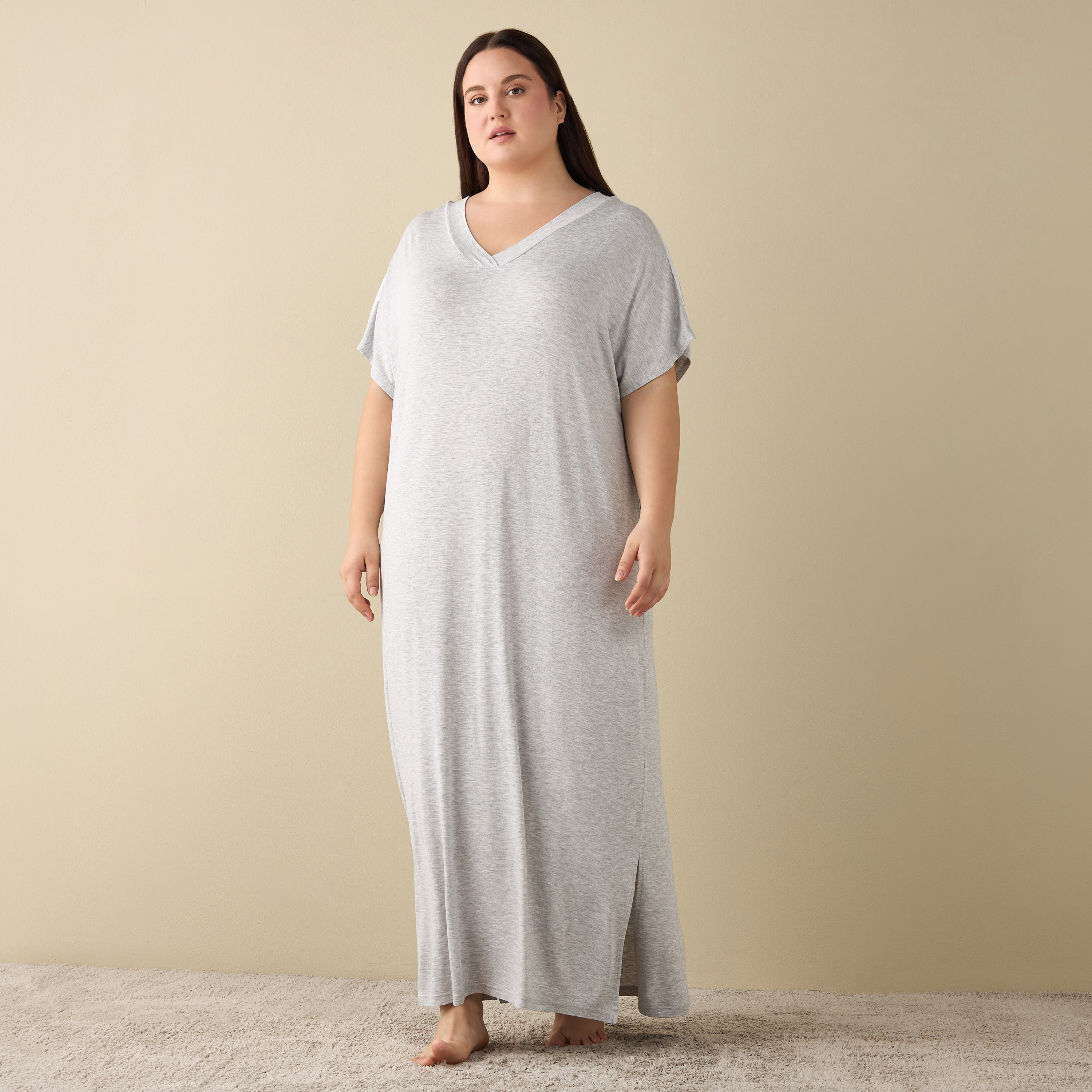 Shop V-neck Night Dress with Lace Inserts Online Centrepoint Oman